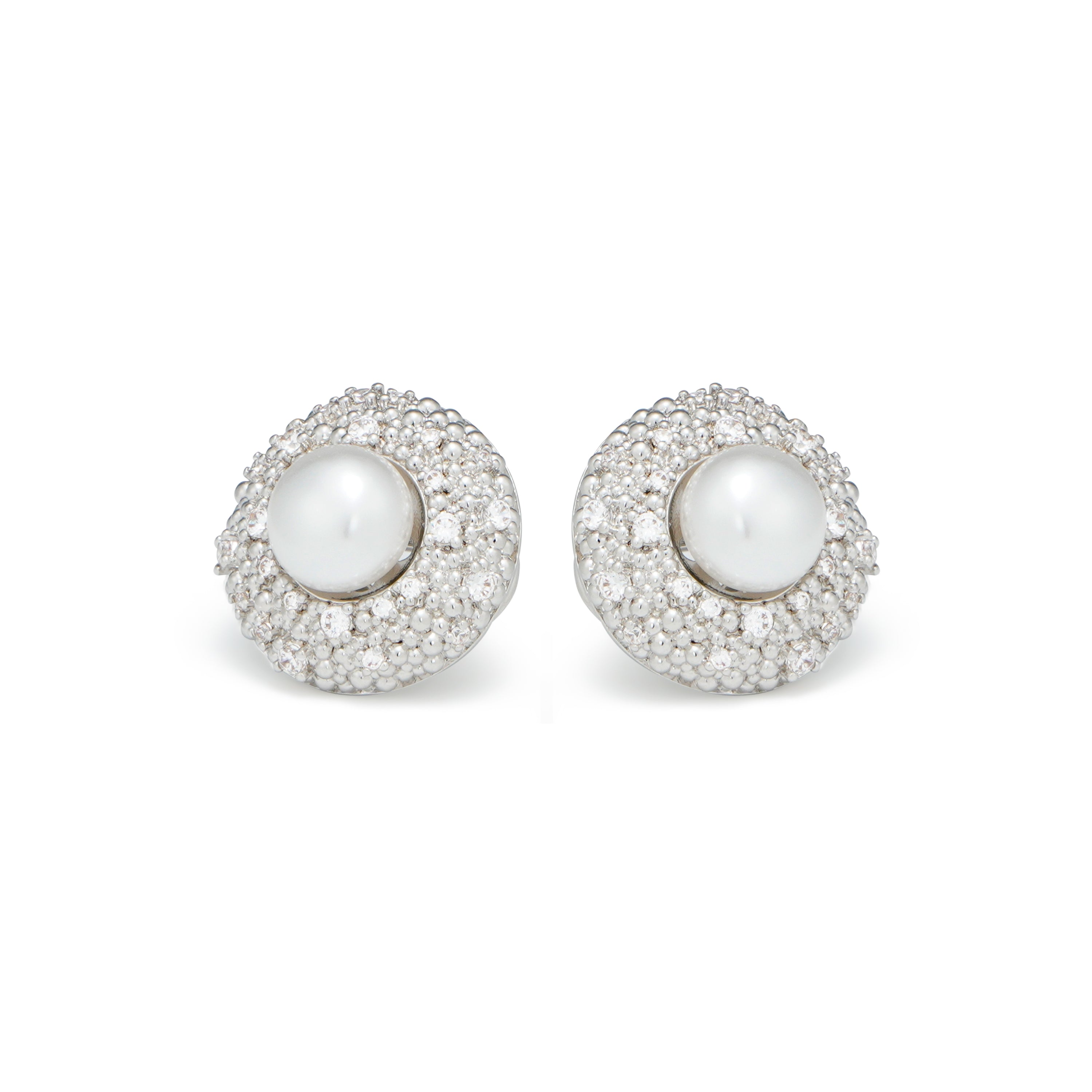 RSNY Shiny Pearl Stud Earrings - RSNY R2086A Copper Rhodium Plated/Tremella Needle Size: 20 * 20 * 11mm Preferred boutique beads/pure hand-inlaid skills/lightweight hollowing process/high toughness spring ear buckle