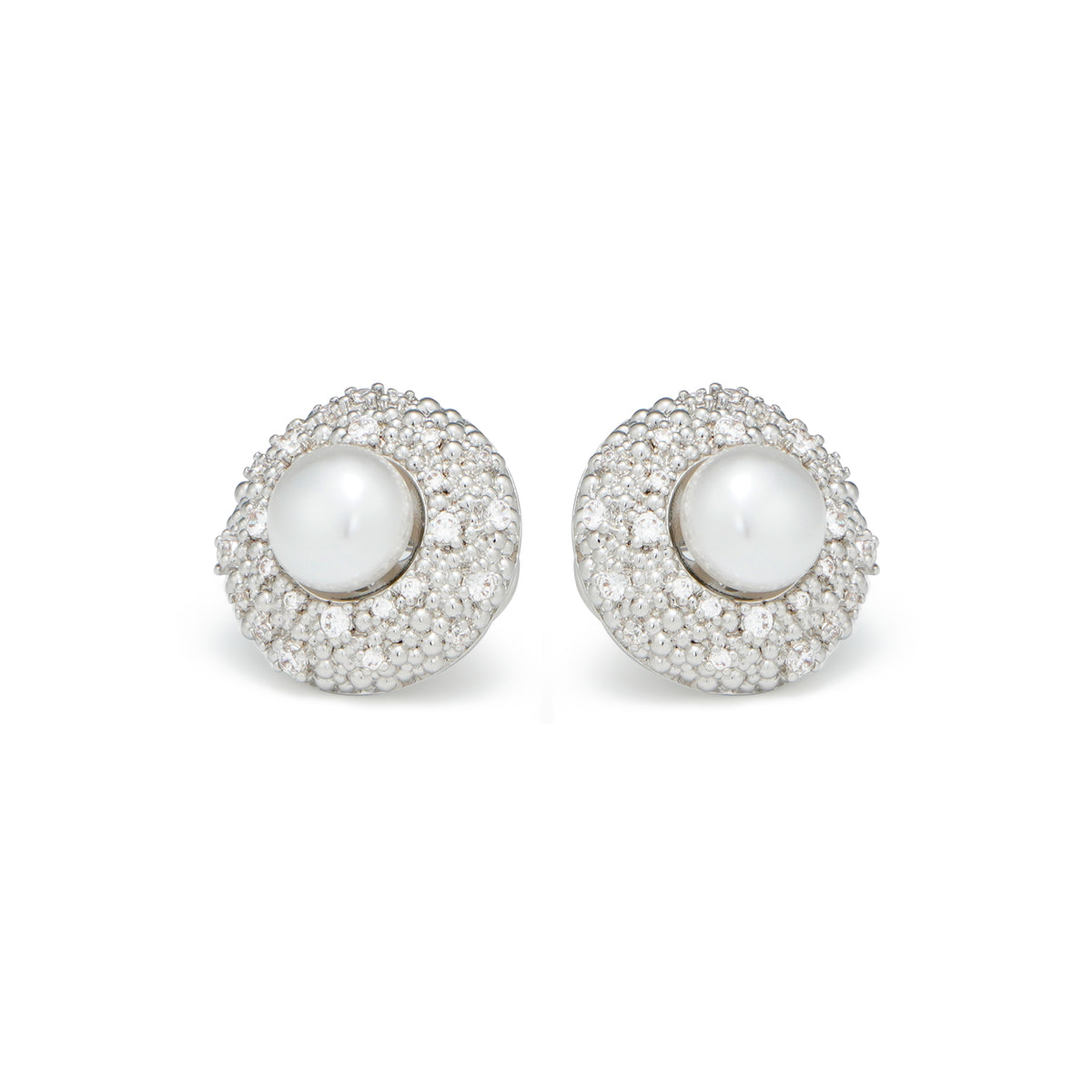 RSNY Shiny Pearl Stud Earrings - RSNY R2086A Copper Rhodium Plated/Tremella Needle Size: 20 * 20 * 11mm Preferred boutique beads/pure hand-inlaid skills/lightweight hollowing process/high toughness spring ear buckle
