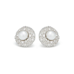 RSNY Shiny Pearl Stud Earrings - RSNY R2086A Copper Rhodium Plated/Tremella Needle Size: 20 * 20 * 11mm Preferred boutique beads/pure hand-inlaid skills/lightweight hollowing process/high toughness spring ear buckle