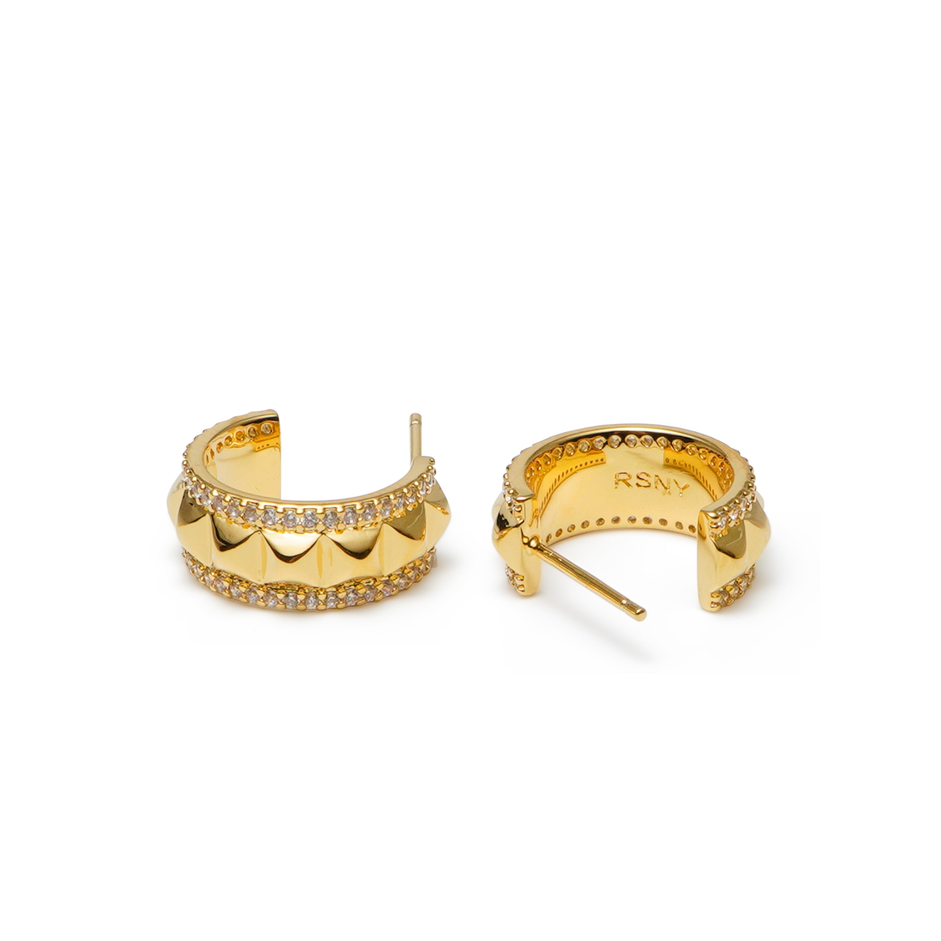 RSNY diamond pattern earrings - RSNY R2098B 铜镀金/银耳针 约7*15*16mm 钻石级精巧切面/四分之三圈耳环/纯手工镶嵌技艺/精致感细节处理