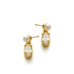 RSNY irregular pearl stud earrings - RSNY R2151B 铜镀金/银耳针 约8*18*7mm 波纹感设计元素/时尚感几何造型/精选优质仿钻石/精致感细节处理