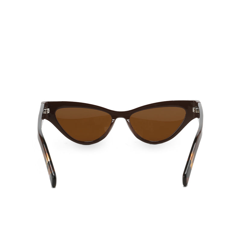 RSNY Dazzling SHARP Cat eye sunglasses - RSNY ·MJ0016B · Plate/nylon lenses · Frame width 145.3mm/temple length 145mm undefined · Unisex shining triangular cat eye design/0 touch metal logo/black frame and brown amber texture color scheme