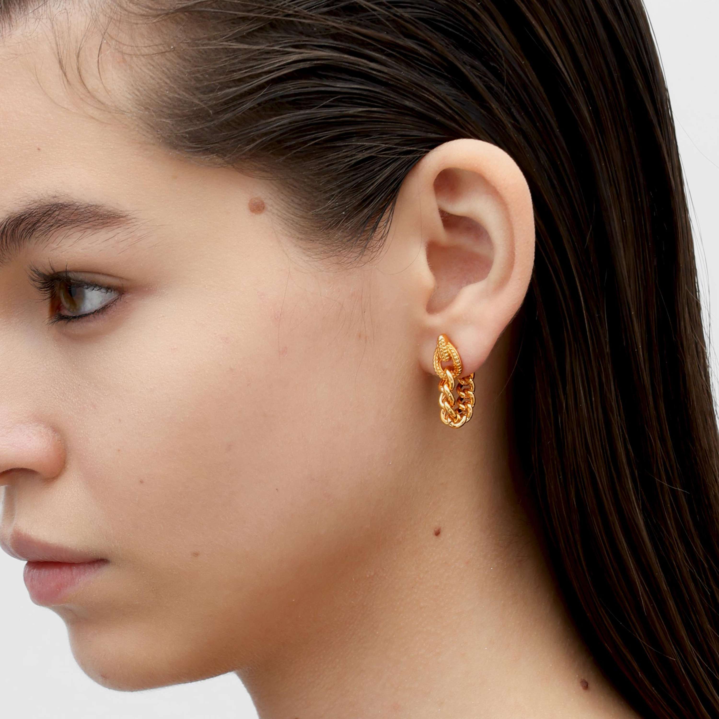 RSNY Double Wear Earring Chain - RSNY R2084B 铜镀金/银耳针约8*48*4mm 钻石纹设计元素/时尚绕圈纹设计/精致感细节处理/纯银高品质耳针
