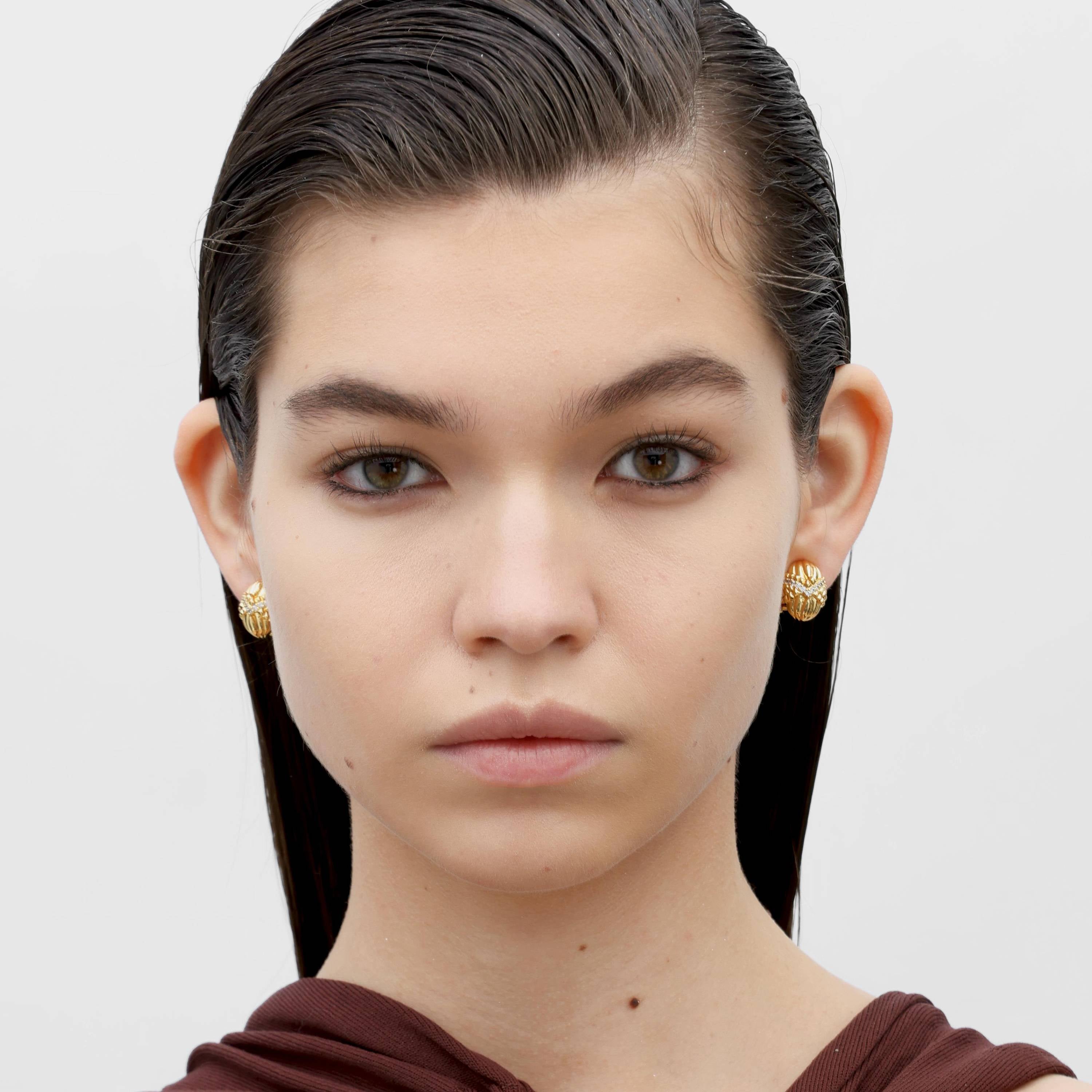 RSNY Roman Styling Earrings - RSNY R2122B 铜镀金/银耳针 约12*17*18mm 钻石纹设计元素/交错环几何造型/纯手工精雕工艺/高韧性弹簧耳扣