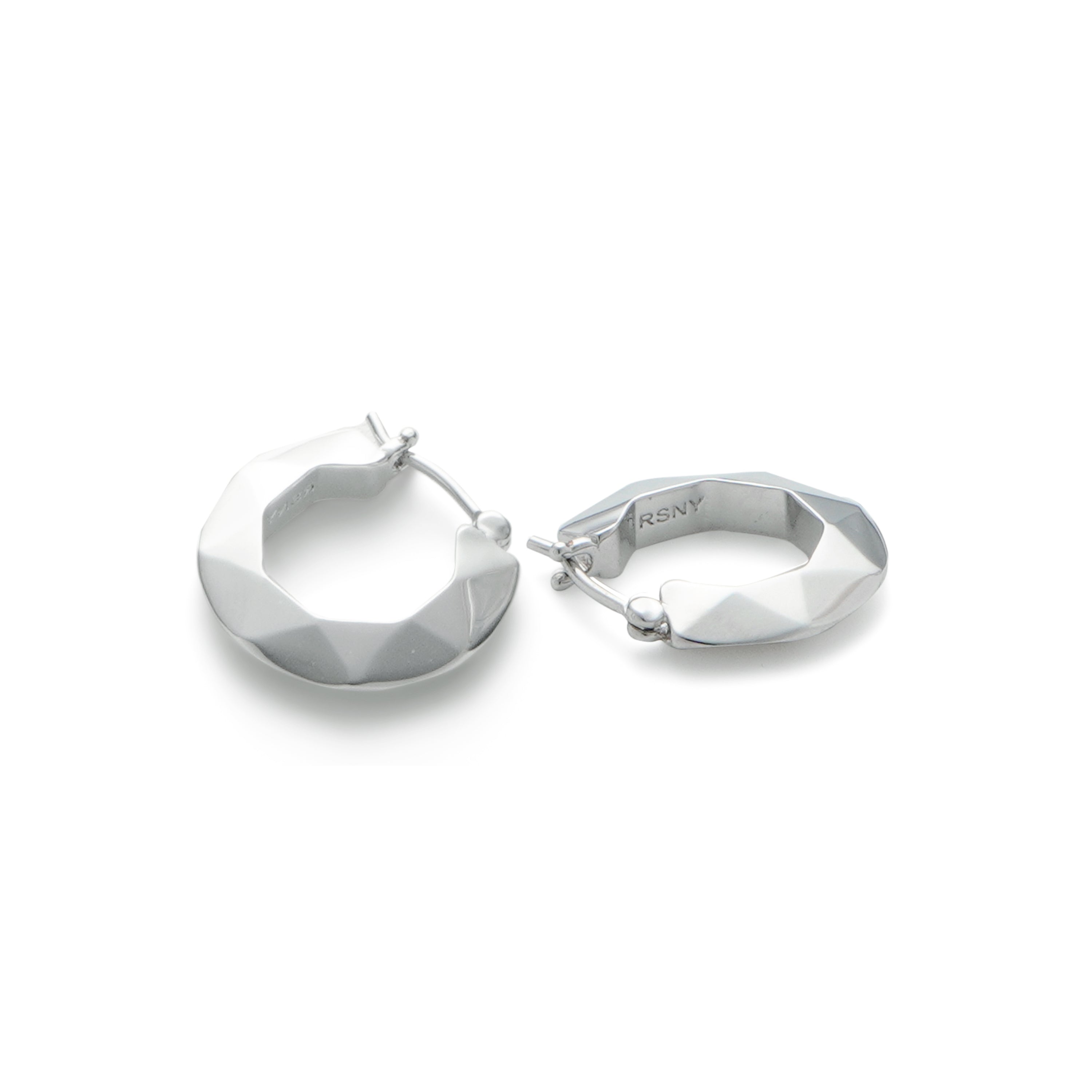 RSNY diamond pattern earrings - RSNY R2107A 铜镀铑/银耳针 约3*17*18mm 几何感切面造型/镜面级精工抛光/四分之三圈耳环/纯银高品质耳针