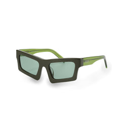 RSNY Glam SQUARE Sunglasses - RSNY ·MJ0012C · Plate/nylon lenses · Frame width 145.6mm/temple length 145mm · Lens width 53mm/height 36.9mm · Unisex attractive geometric square frame design/0 touch metal logo/bold frame for more visual focus/tea green frame and transparent green temple mix and match color matching