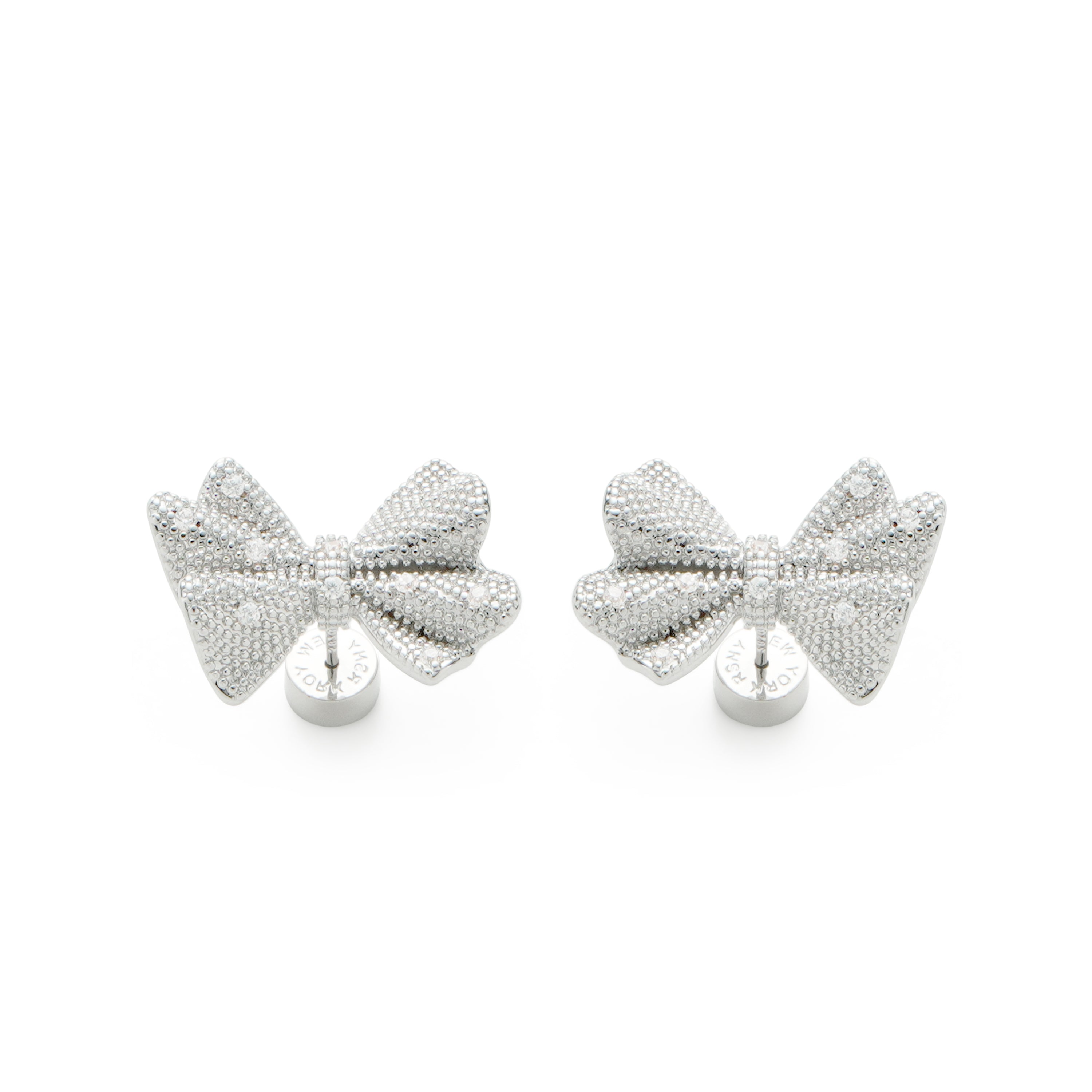 RSNY shiny bow stud earrings - RSNY R2183A 铜镀铑/银耳针 约22*16*6mm 波纹感设计元素/蝴蝶结立体造型/纯手工精雕工艺/精致感细节处理