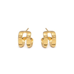 RSNY Diamond Textured Earrings - RSNY R2077B 铜镀金/银耳针 重量:7.2g 约14*12*17mm 钻石级精巧切面/精致感细节处理/时尚感几何造型/镜面级精工抛光/轻量化品牌工艺