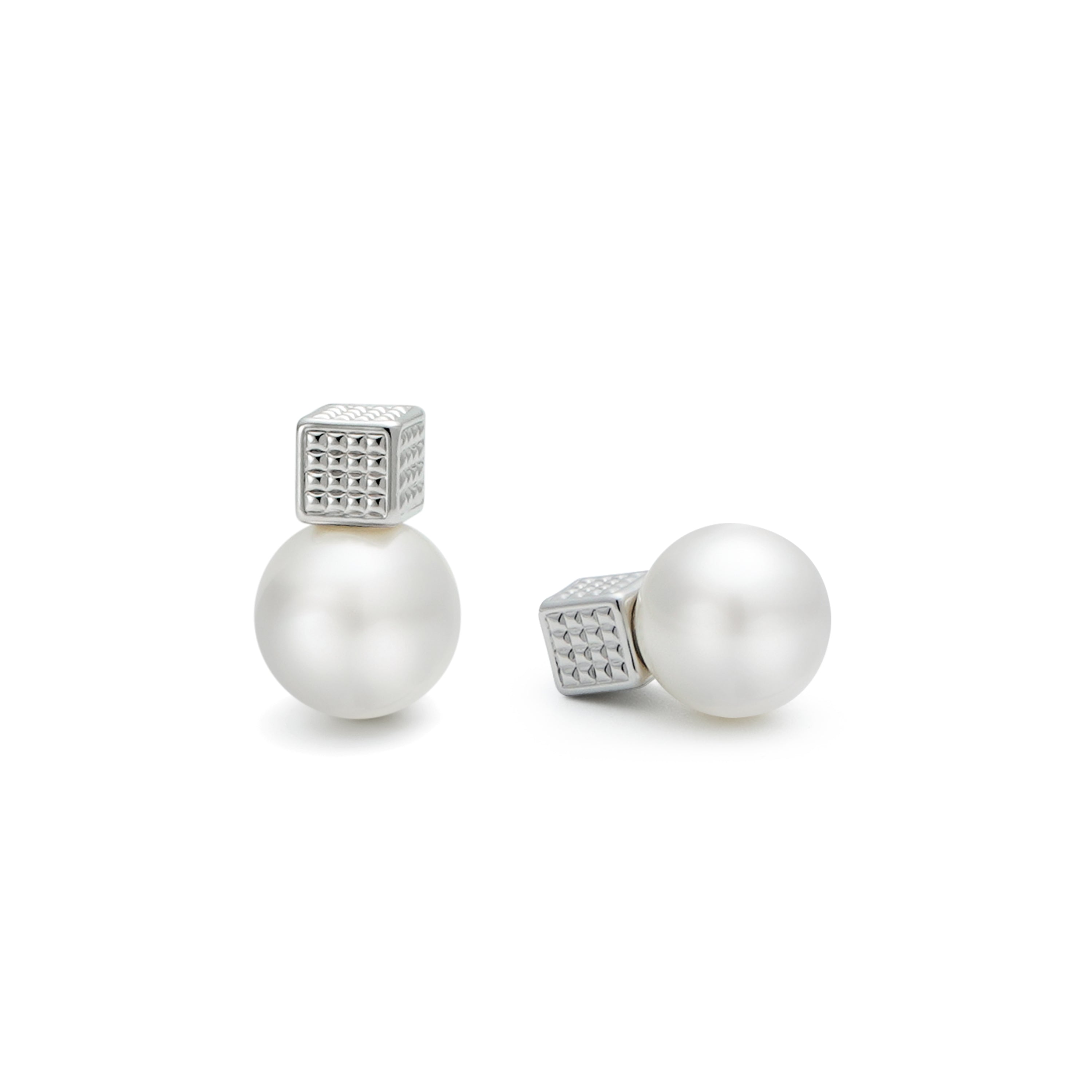 RSNY Diamond Pearl Stud Earrings - RSNY R2064A Copper plated rhodium/S925 Tremella needle/bead/brand ear plug Weight: 8.2g Size: 18 * 12 * 12mm Diamond pattern design elements/preferred boutique beads/fashionable geometric modeling/mirror-level precision polishing/lightweight brand craftsmanship