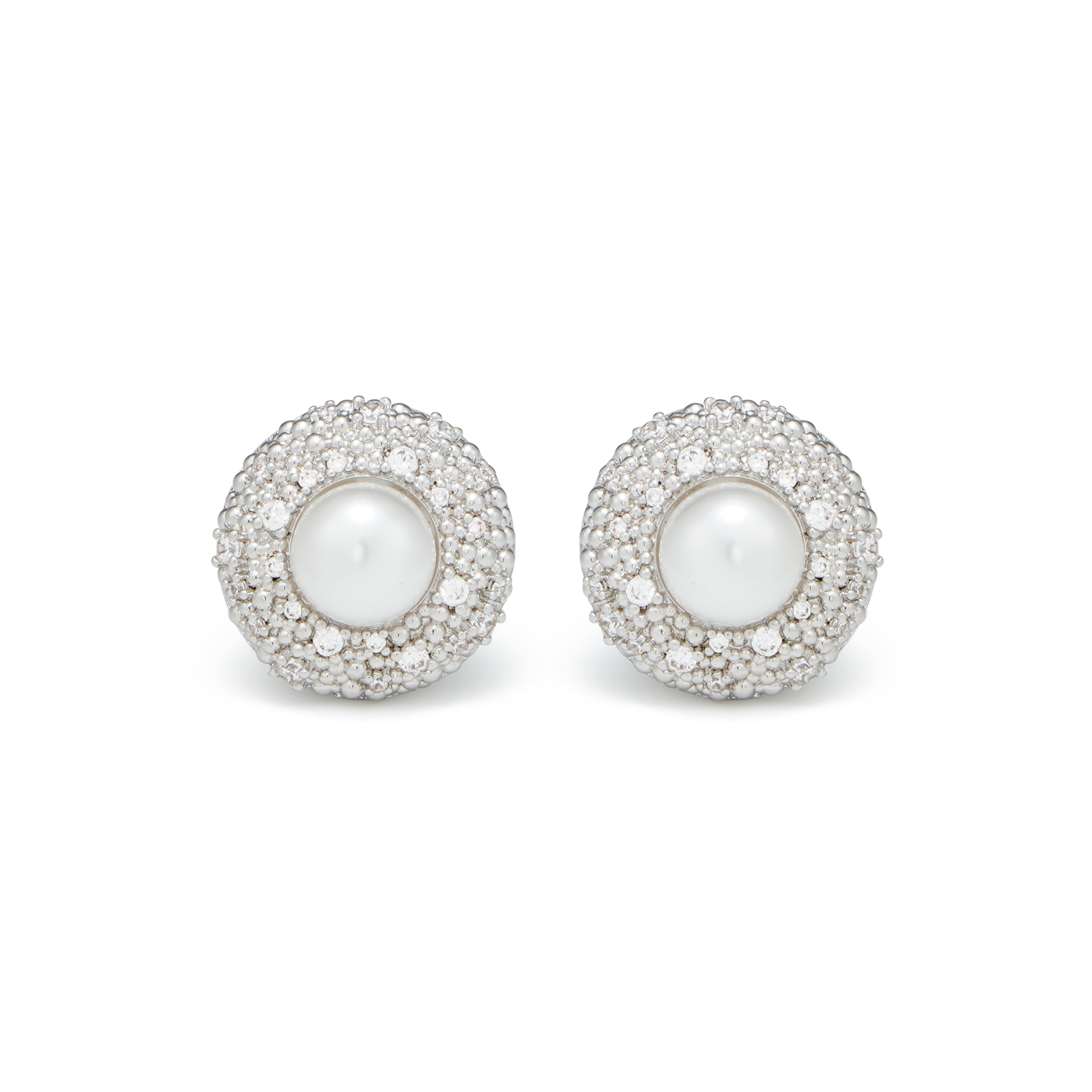 RSNY Shiny Pearl Stud Earrings - RSNY R2086A Copper Rhodium Plated/Tremella Needle Size: 20 * 20 * 11mm Preferred boutique beads/pure hand-inlaid skills/lightweight hollowing process/high toughness spring ear buckle