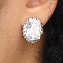 RSNY Princess Square Earrings - RSNY R2113A 铜镀铑/银耳针 约18*22*8mm 时尚感几何造型/精选优质仿钻石/轻量化品牌工艺/高韧性弹簧耳扣