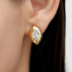 RSNY Eye of Rome stud earrings - RSNY R2166B 铜镀金/银耳针 约20*13*6mm 立体感几何设计/镜面级精工抛光/精选优质仿钻石/纯银高品质耳针