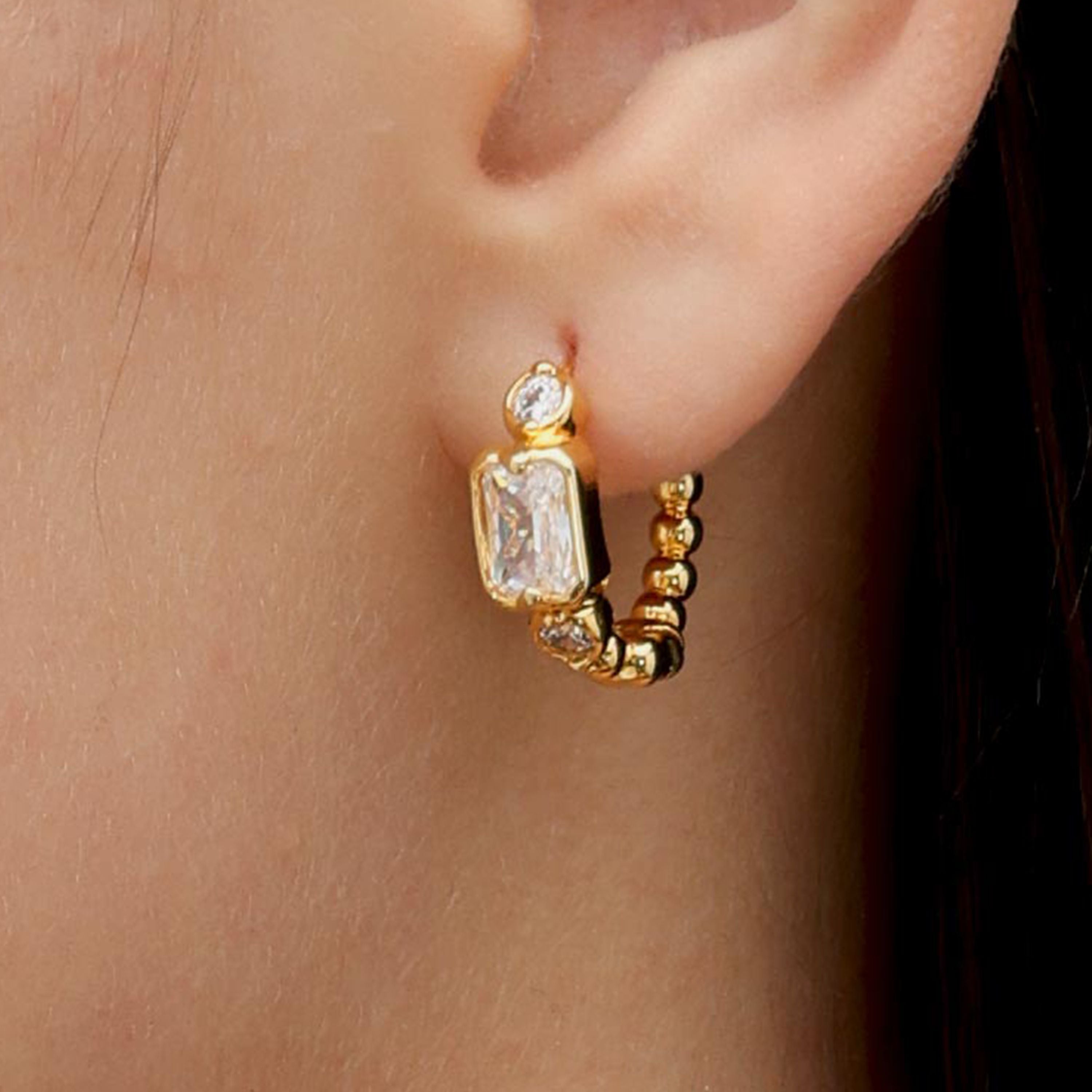 RSNY Redeen Diamond Earrings - RSNY R2103B 铜镀金/银耳针 约6*18*18mm 几何感切面造型/镜面级精工抛光/精致感细节处理/精选优质仿钻石