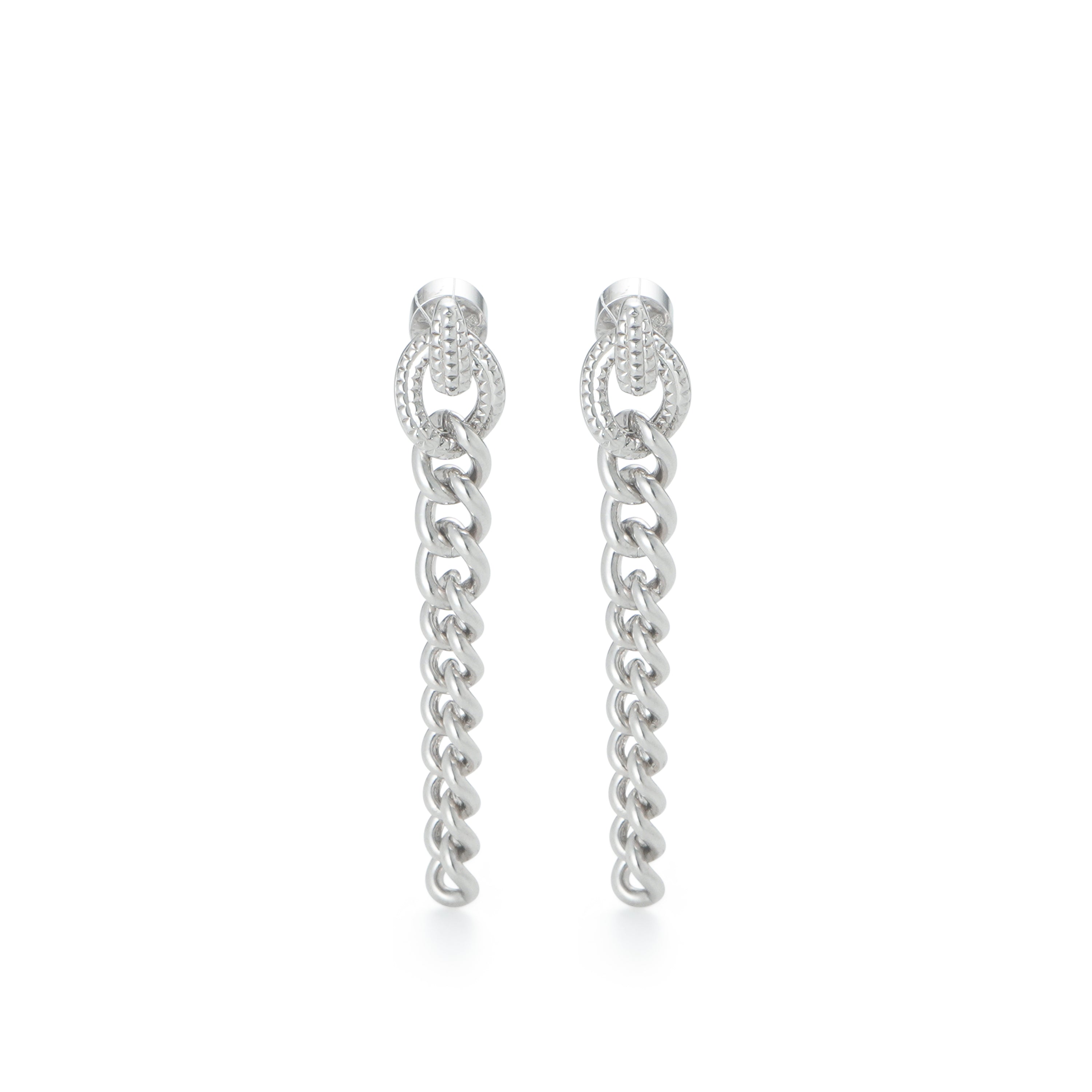 RSNY Double Wear Earring Chain - RSNY R2084A 铜镀铑/银耳针约8*48*4mm 钻石纹设计元素/时尚绕圈纹设计/精致感细节处理/纯银高品质耳针