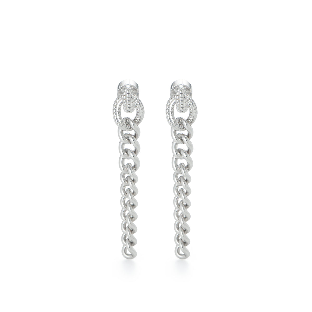 RSNY Double Wear Earring Chain - RSNY R2084A 铜镀铑/银耳针约8*48*4mm 钻石纹设计元素/时尚绕圈纹设计/精致感细节处理/纯银高品质耳针