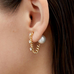 RSNY pearl soft chain earrings - RSNY R2167B 铜镀金/银耳针 约19*22*10mm 通勤款简约造型/纯手工镶嵌技艺/优选精品级贝珠/轻量化品牌工艺