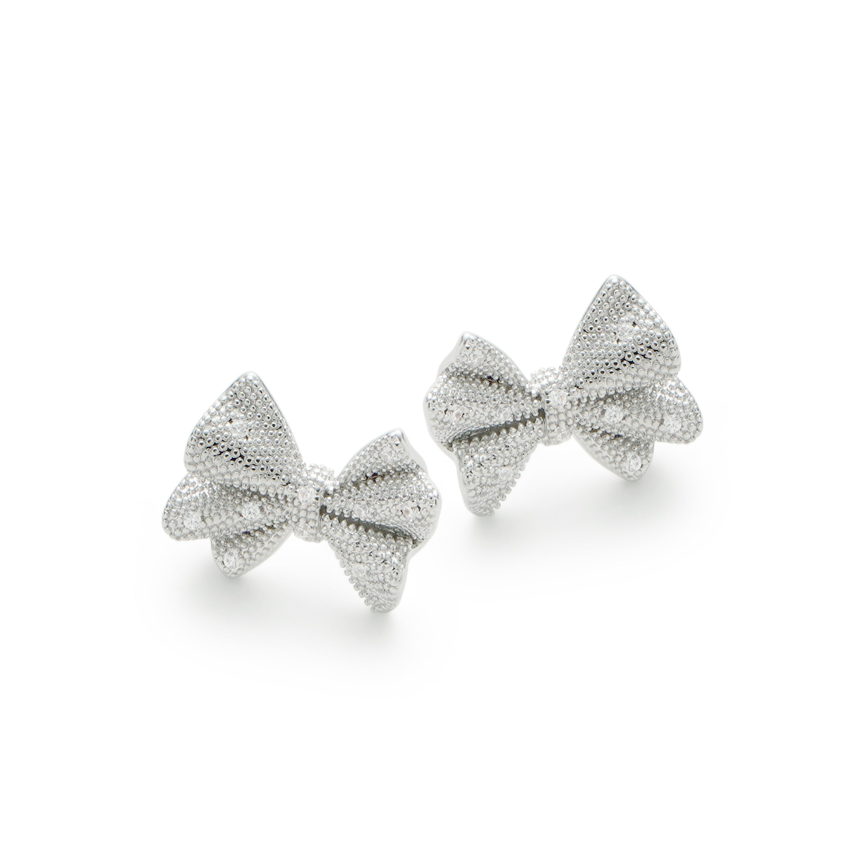 RSNY shiny bow stud earrings - RSNY R2183A 铜镀铑/银耳针 约22*16*6mm 波纹感设计元素/蝴蝶结立体造型/纯手工精雕工艺/精致感细节处理
