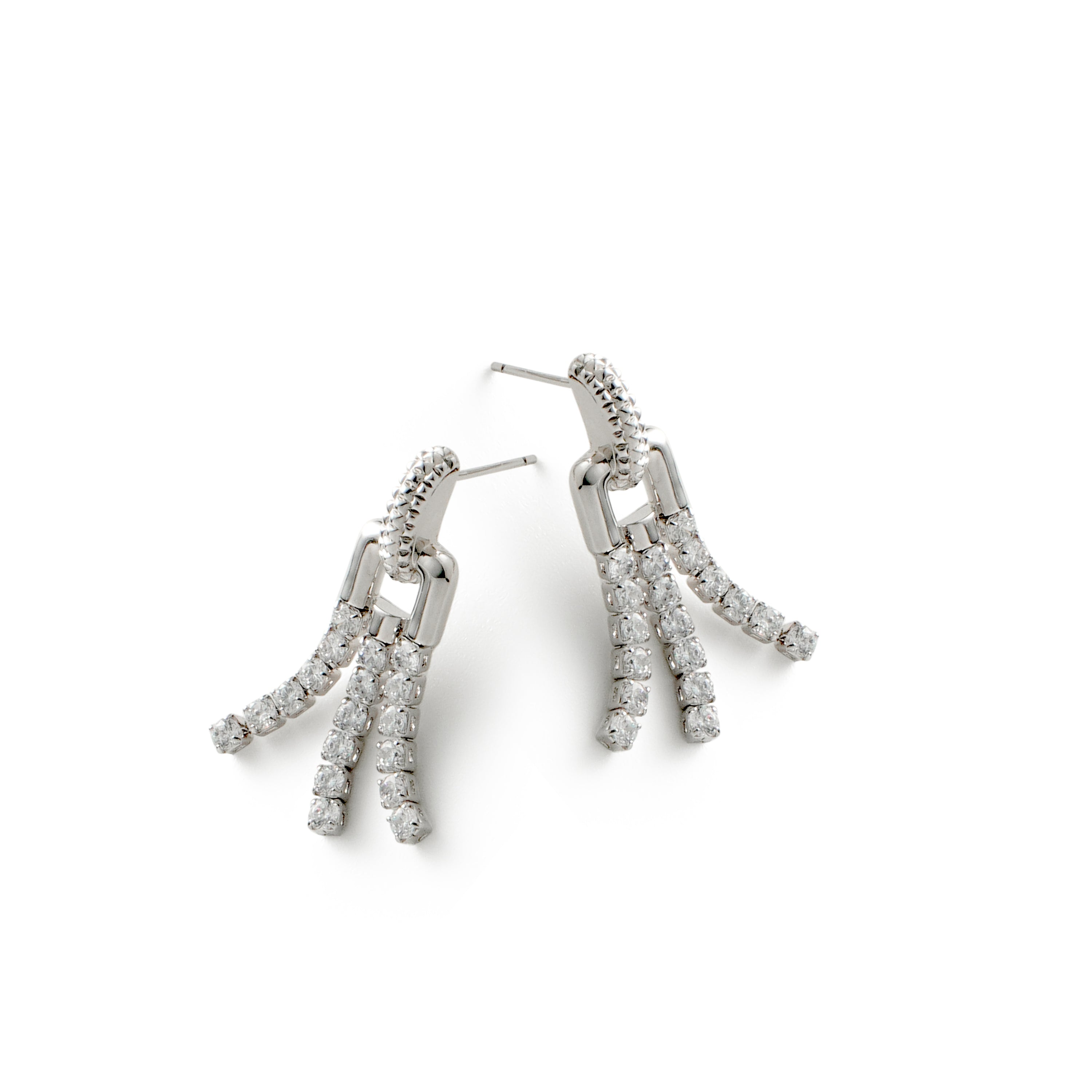 RSNY fringed stud earrings - RSNY R2135A Copper Rhodium Plated/Tremella Needle Size: 10 * 32 * 4mm Diamond pattern chain elements/fashion sense geometric shape/selected high-quality imitation diamonds/exquisite sense of detail processing