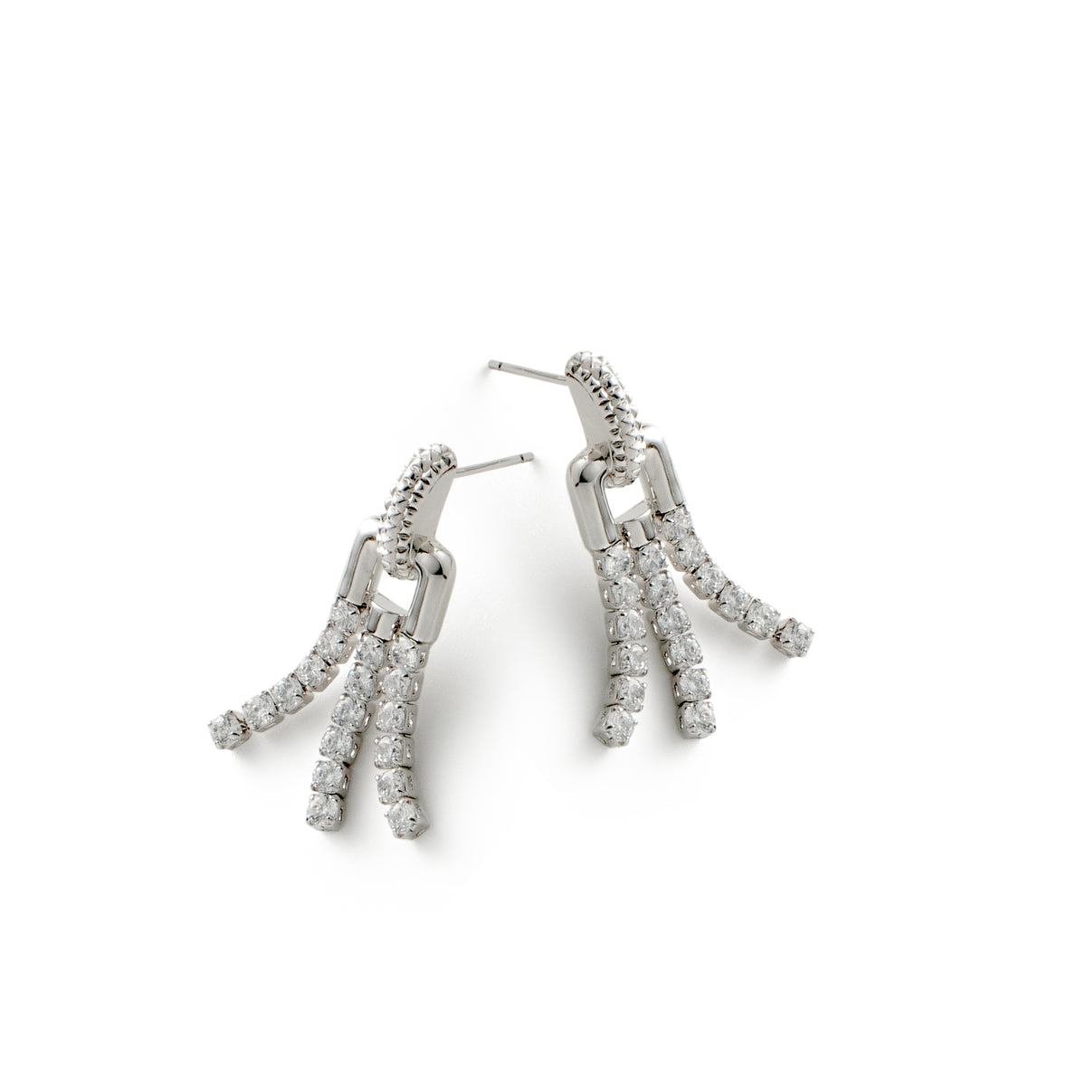 RSNY fringed stud earrings - RSNY R2135A Copper Rhodium Plated/Tremella Needle Size: 10 * 32 * 4mm Diamond pattern chain elements/fashion sense geometric shape/selected high-quality imitation diamonds/exquisite sense of detail processing