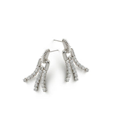 RSNY fringed stud earrings - RSNY R2135A Copper Rhodium Plated/Tremella Needle Size: 10 * 32 * 4mm Diamond pattern chain elements/fashion sense geometric shape/selected high-quality imitation diamonds/exquisite sense of detail processing