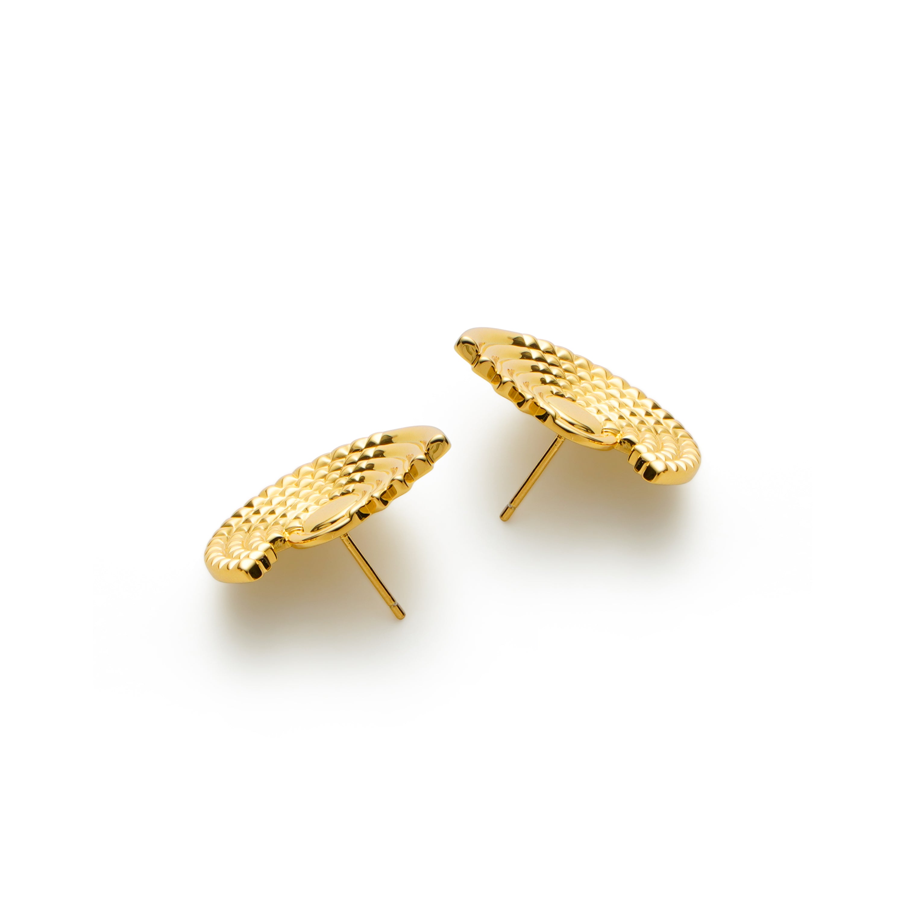 RSNY diamond pattern retro stud earrings - RSNY R2162B 铜镀金/银耳针 约24*18*3mm 钻石纹设计元素/半剖面几何造型/纯银高品质耳针/镜面级精工抛光