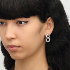 RSNY diamond pattern chain earrings - RSNY R2059A Copper Rhodium Plated/Tremella Needle Size: 15 * 25 * 4mm Diamond pattern design elements/sterling silver high-quality ear needles/staggered ring geometric shape/lightweight brand craftsmanship