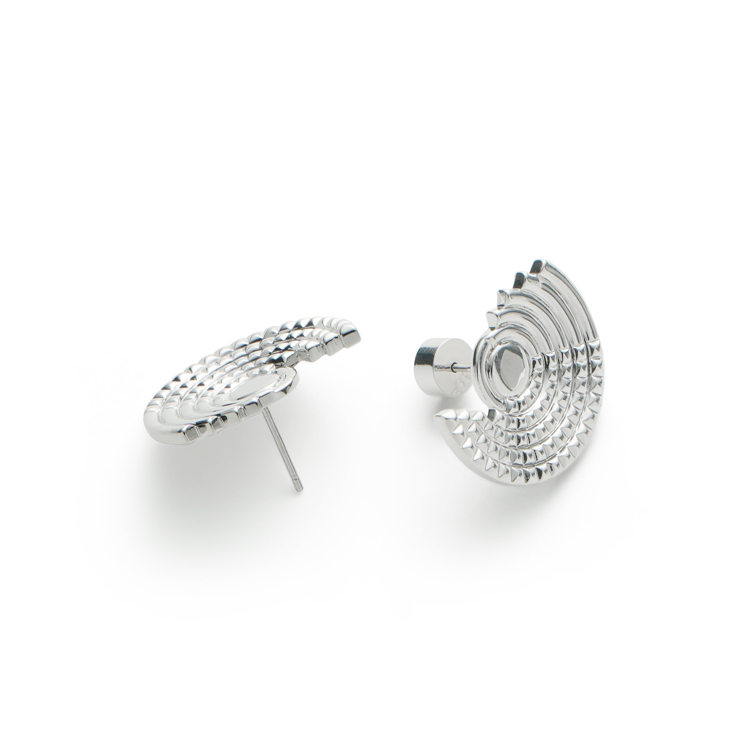 RSNY diamond pattern retro stud earrings - RSNY R2162A 铜镀铑/银耳针 约24*18*3mm 钻石纹设计元素/半剖面几何造型/纯银高品质耳针/镜面级精工抛光