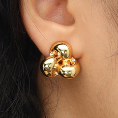 RSNY Geometric Stud Earrings - RSNY R2128B 铜镀金/银耳针 约20*19*8mm 几何缠绕感元素/交错环几何造型/轻量化品牌工艺/高韧性弹簧耳扣