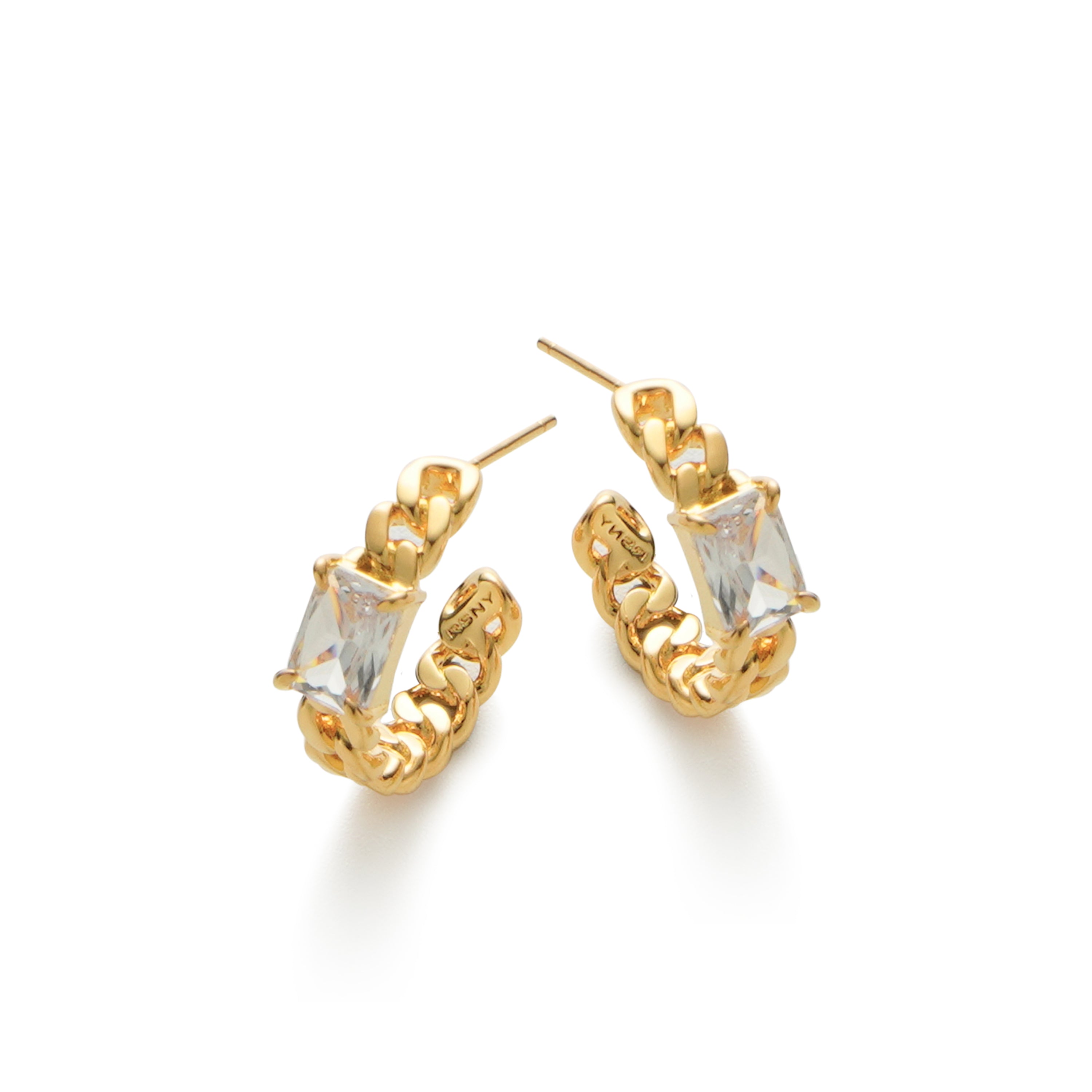 RSNY Princess Square Chain Earrings - RSNY R2106B 铜镀金/银耳针 约6*19*20mm 几何感切面造型/镜面级精工抛光/精致感细节处理/精选优质仿钻石