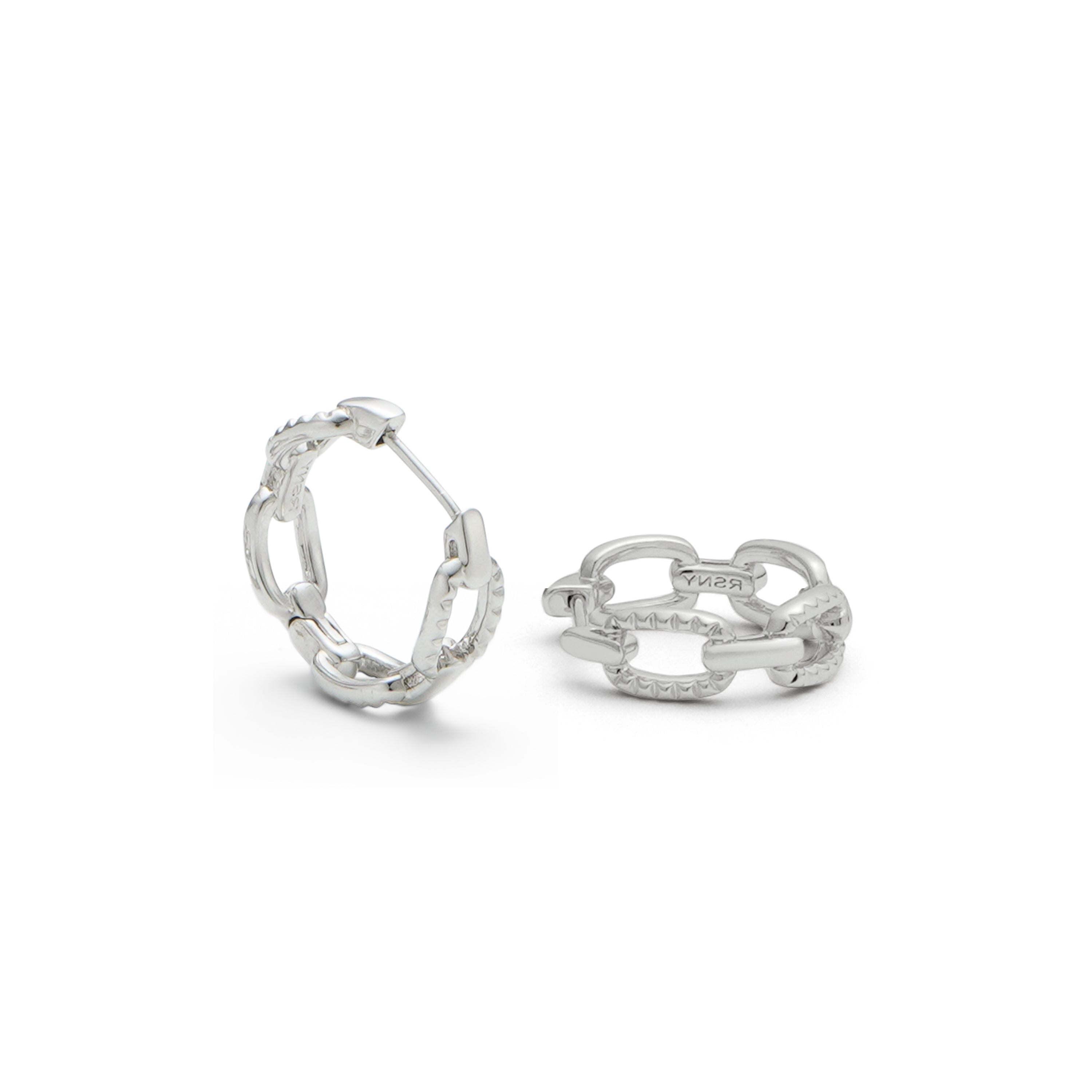 RSNY diamond pattern chain earrings - RSNY R2082A copper rhodium plating Weight: 4g Size: 19 * 6 * 19mm Diamond pattern chain elements/lightweight hollowing process/pure manual inlay technology/mirror-level precision polishing