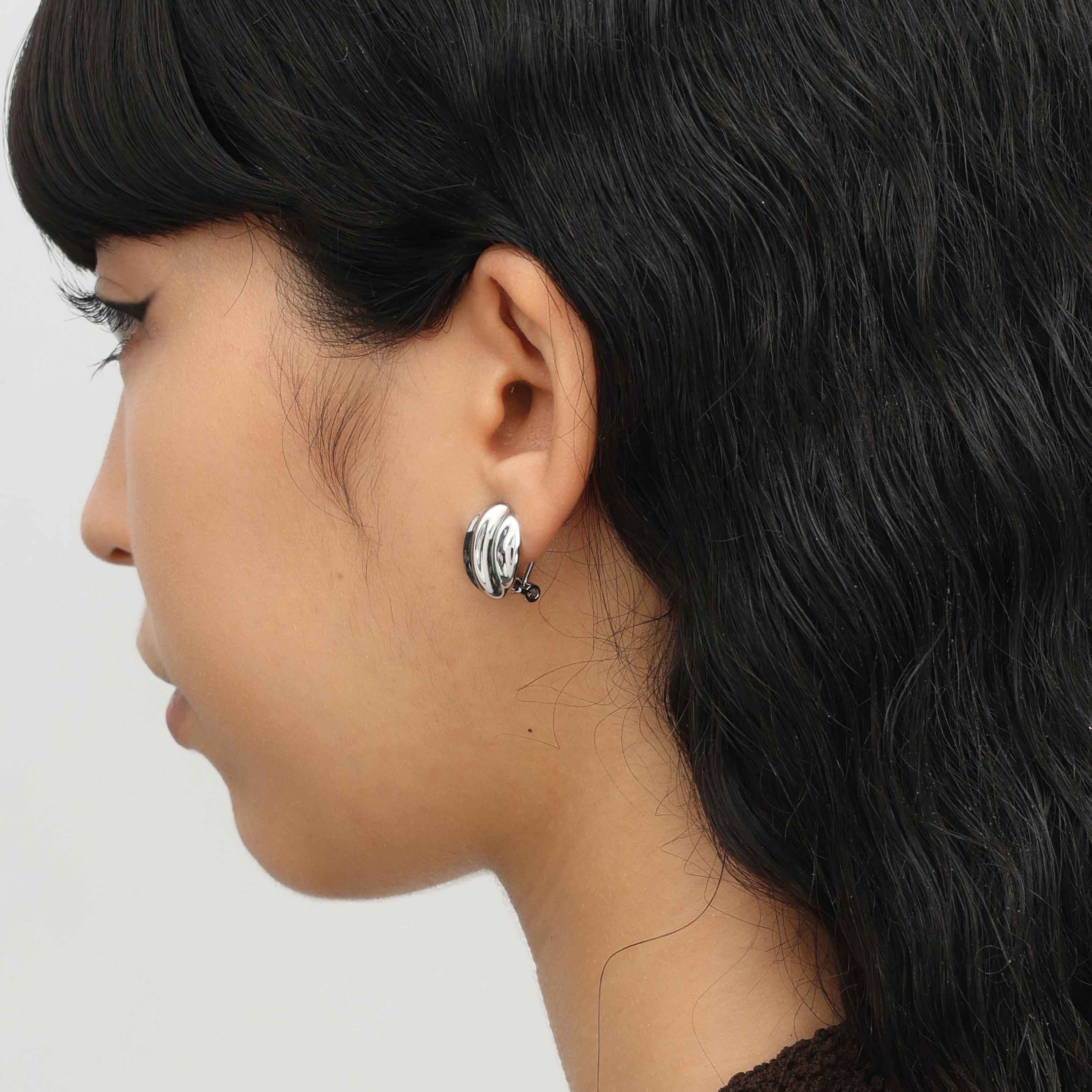 RSNY simple Roman stud earrings - RSNY R2125A 铜镀铑/银耳针 约15*19*5mm 几何感切面造型/几何缠绕感元素/镜面级精工抛光/微厚重精巧质感