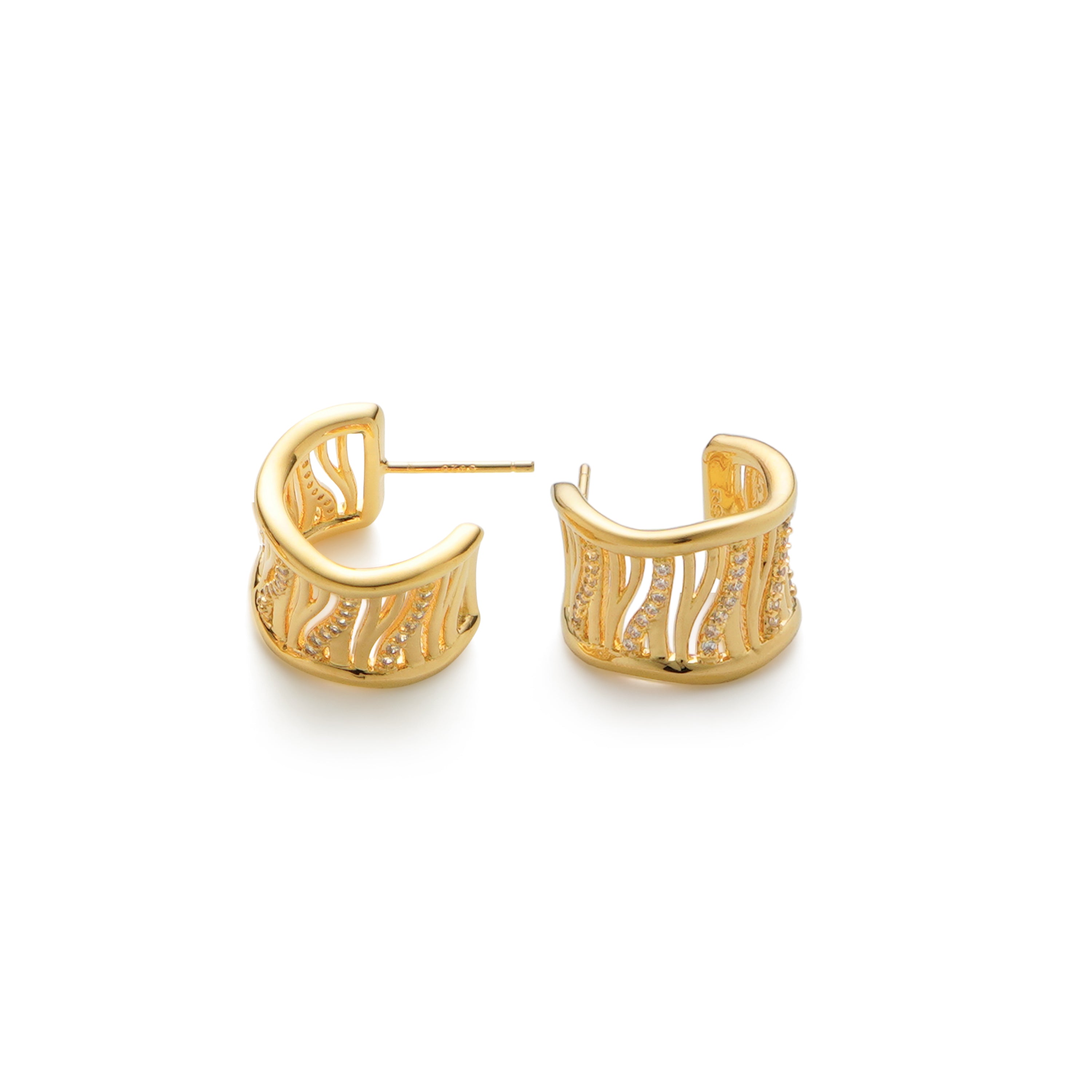 RSNY simple line earrings - RSNY R2124B 铜镀金/银耳针 约12*16*16mm 几何缠绕感元素/通勤款几何造型/镜面级精工抛光/轻量化品牌工艺