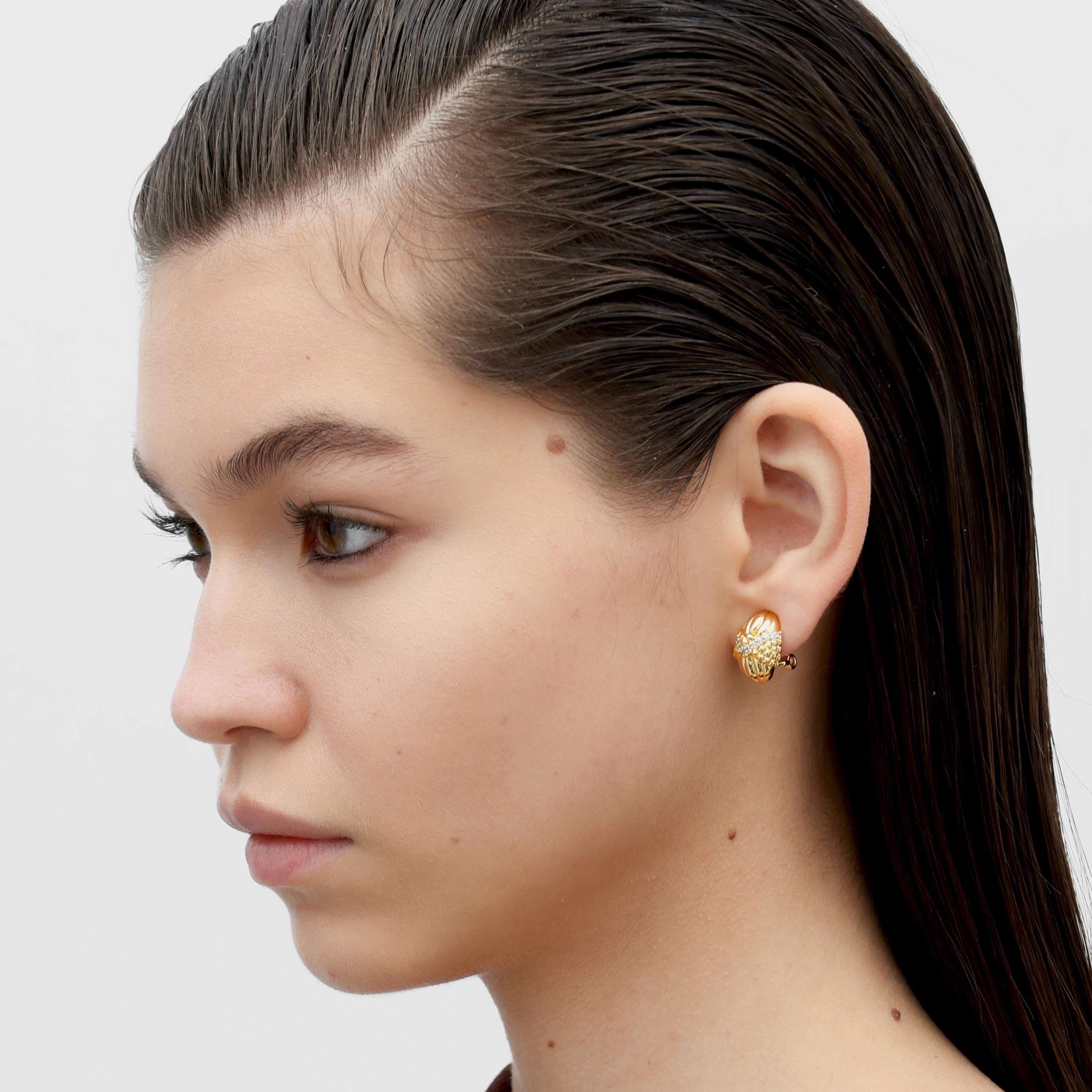 RSNY Roman Styling Earrings - RSNY R2122B 铜镀金/银耳针 约12*17*18mm 钻石纹设计元素/交错环几何造型/纯手工精雕工艺/高韧性弹簧耳扣