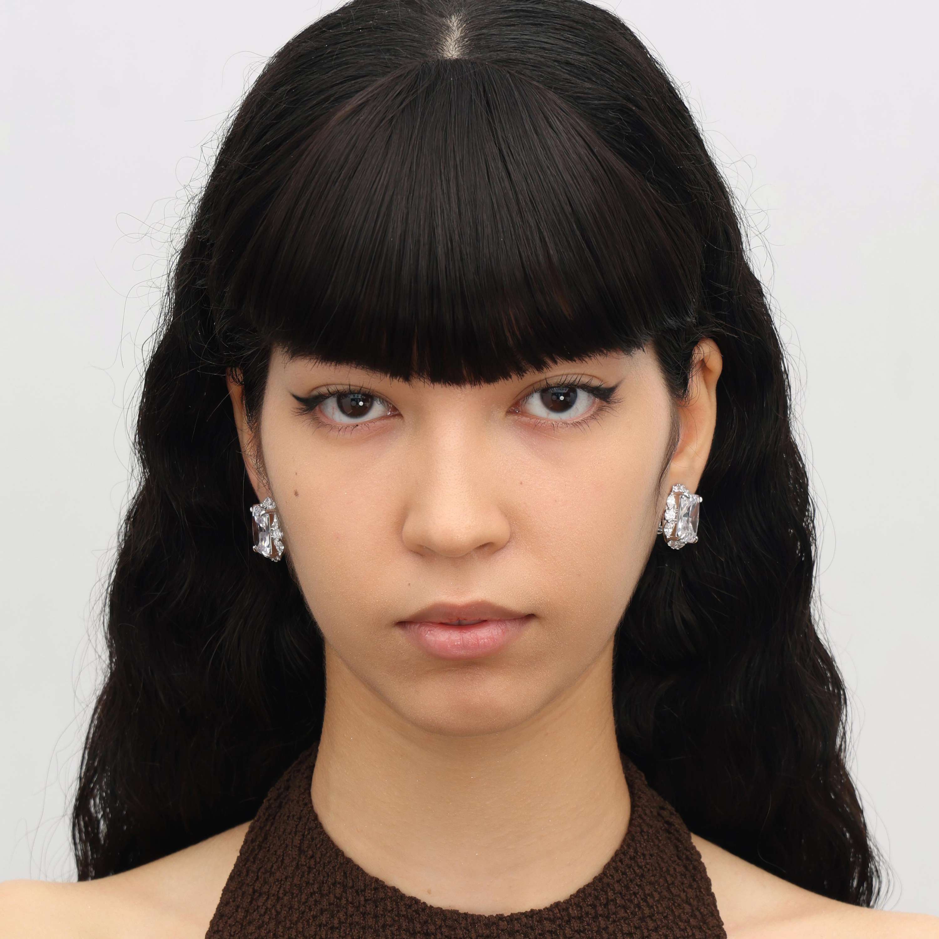 RSNY Princess Square Earrings - RSNY R2113A 铜镀铑/银耳针 约18*22*8mm 时尚感几何造型/精选优质仿钻石/轻量化品牌工艺/高韧性弹簧耳扣