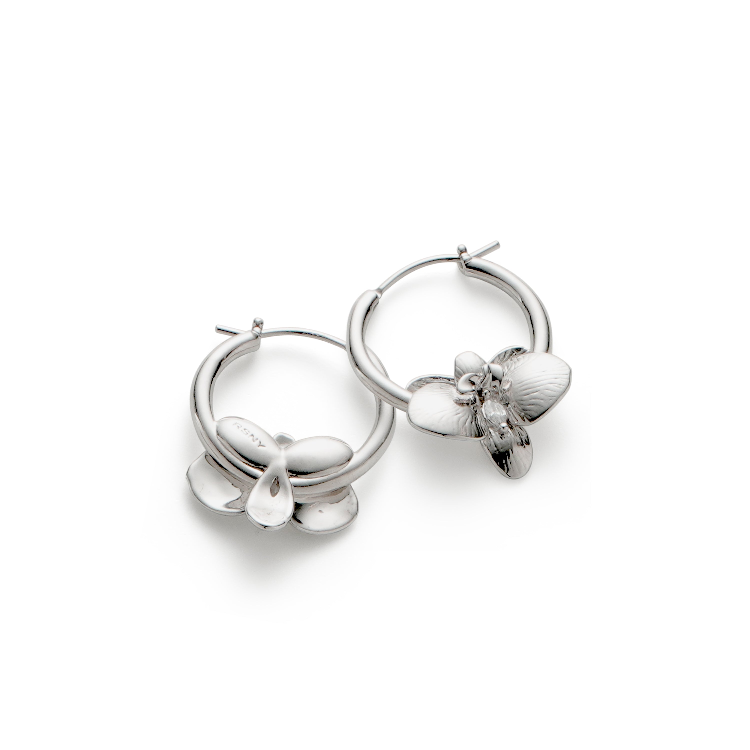 RSNY orchid earrings - RSNY R2115A Copper Rhodium Plated/Tremella Needle Size: 5 * 27 * 21mm Elegant flower elements/fashionable geometric shape/sterling silver high-quality ear needles/pure handmade fine carving process