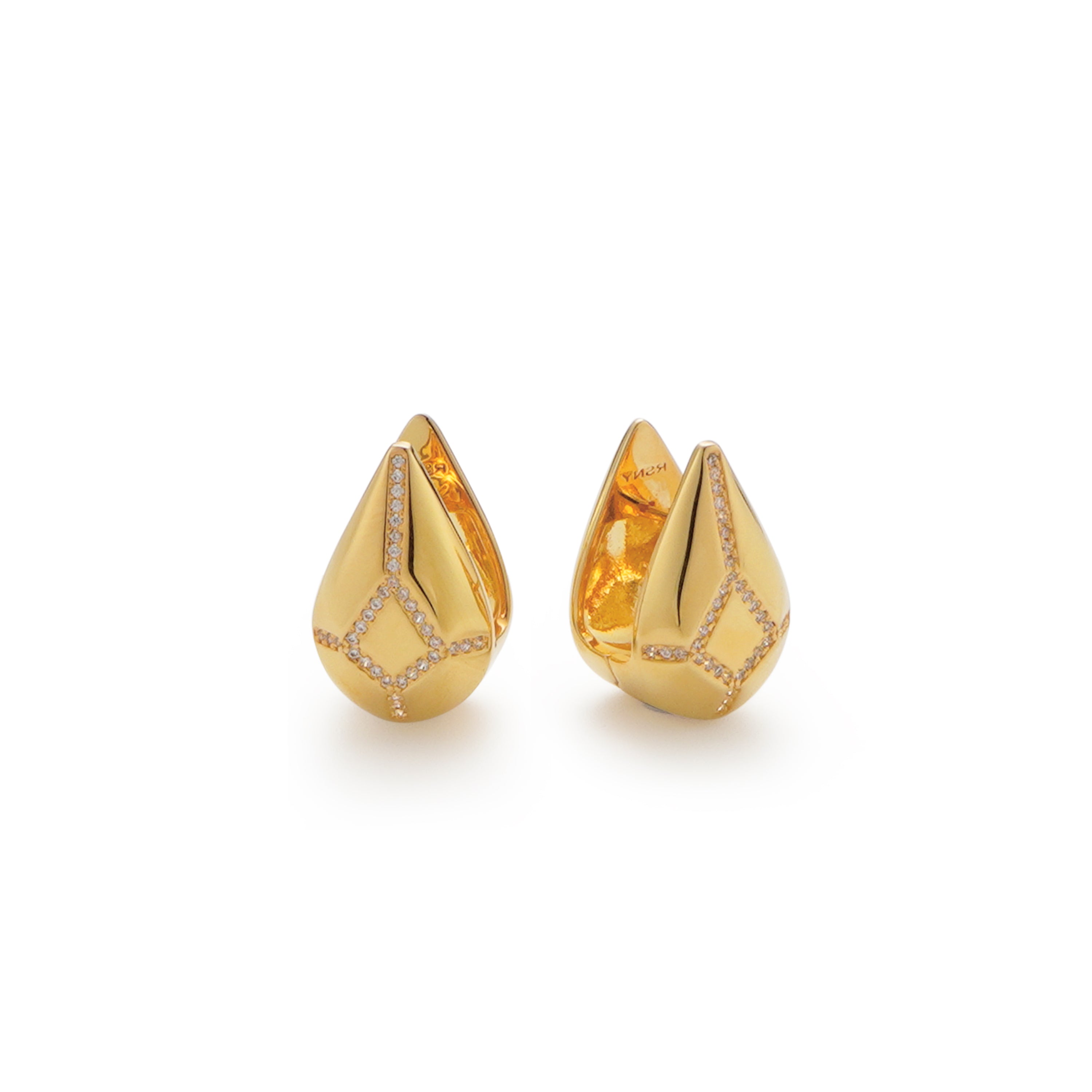 RSNY Water Drop Diamond Stud Earrings - RSNY R2112B 铜镀金/银耳针 约12*18*13mm 时尚感几何造型/镜面级精工抛光/精致感细节处理/钻石级精巧切面