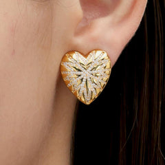 RSNY love diamond stud earrings - RSNY R2095B 铜镀金/银耳针 约20*21*3mm 爱心型设计元素/几何感切面造型/镜面级精工抛光/高韧性弹簧耳扣