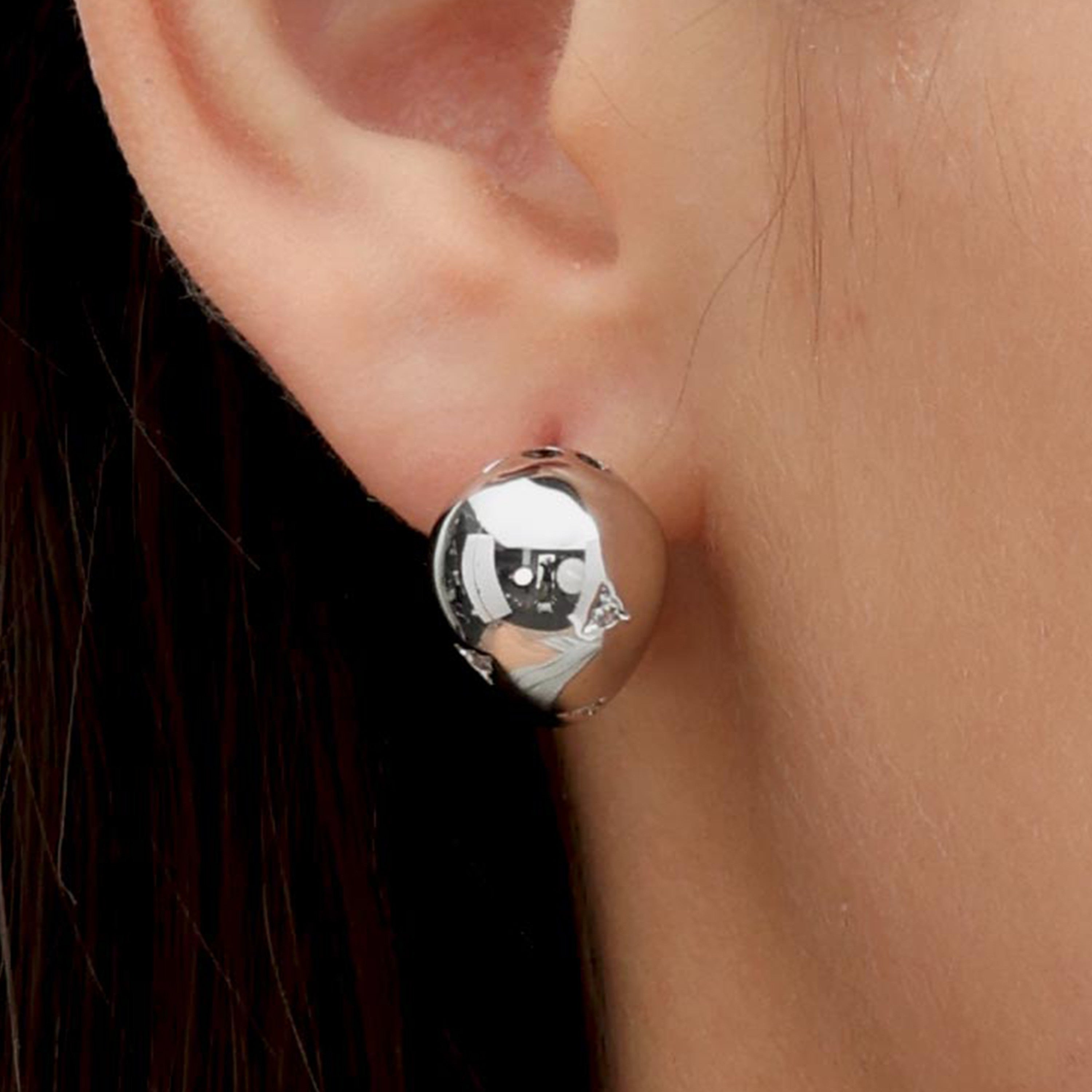 RSNY geometric streamlined earrings - RSNY R2160A 铜镀铑/银耳针 约14*23*26mm 不规则设计元素/时尚感几何造型/镜面级精工抛光/微厚重精巧质感