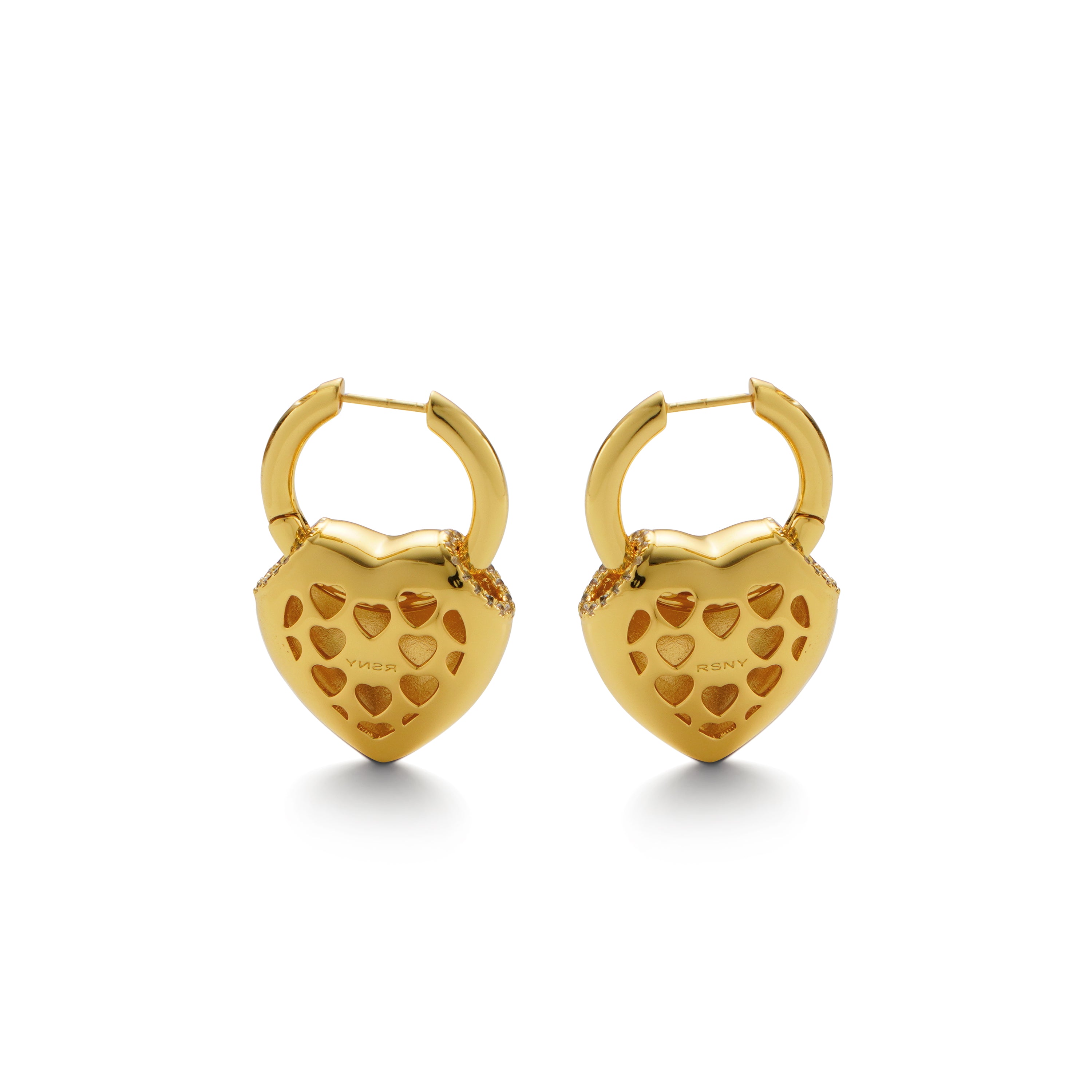 RSNY love shape earrings - RSNY R2159B 铜镀金/银耳针 约21*31*9mm 爱心型设计元素/轻量化镂空工艺/精选优质仿钻石/镜面级精工抛光