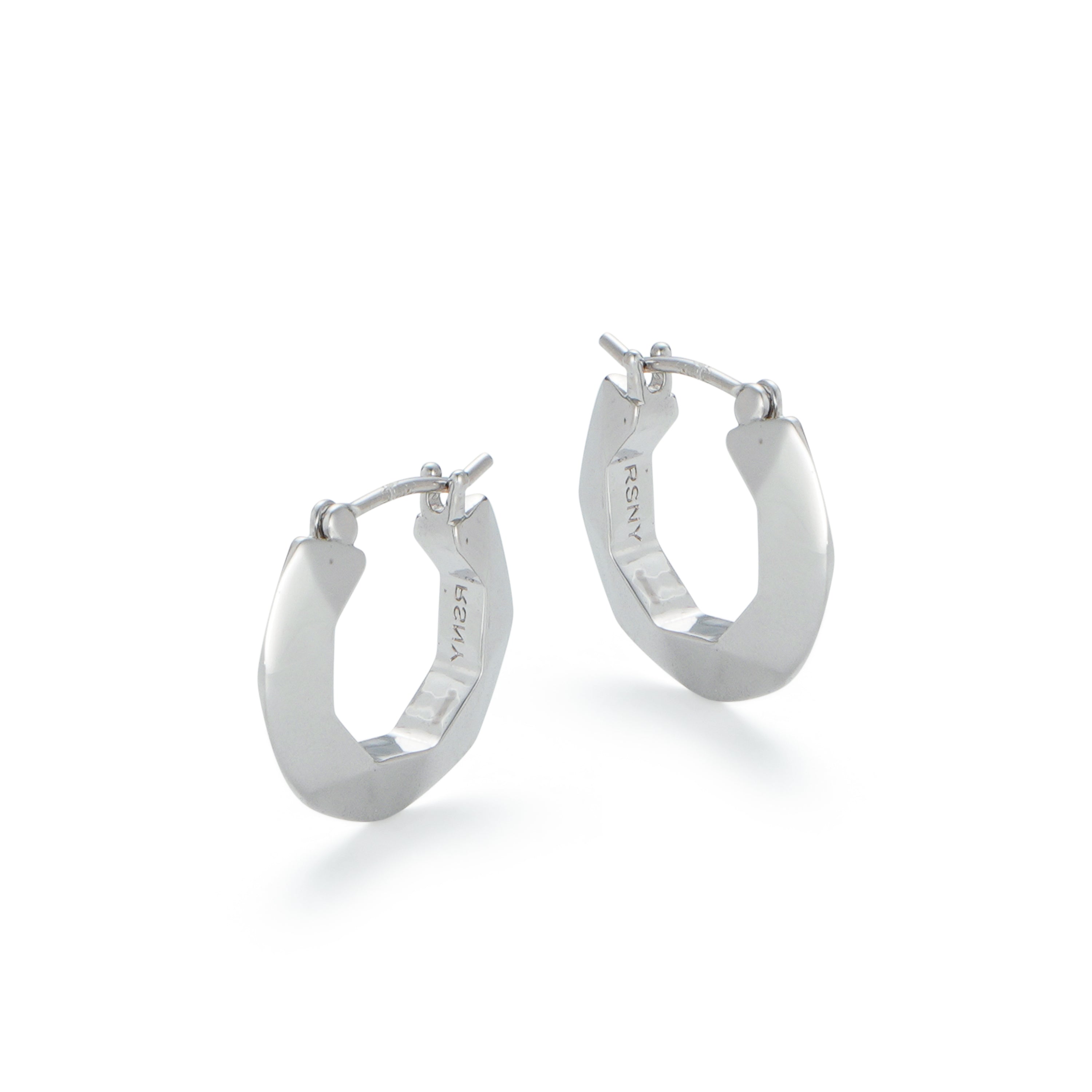 RSNY diamond pattern earrings - RSNY R2107A 铜镀铑/银耳针 约3*17*18mm 几何感切面造型/镜面级精工抛光/四分之三圈耳环/纯银高品质耳针