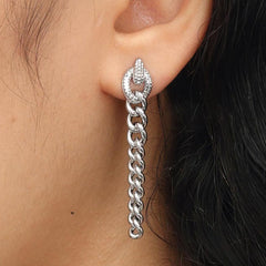 RSNY Double Wear Earring Chain - RSNY R2084A 铜镀铑/银耳针约8*48*4mm 钻石纹设计元素/时尚绕圈纹设计/精致感细节处理/纯银高品质耳针