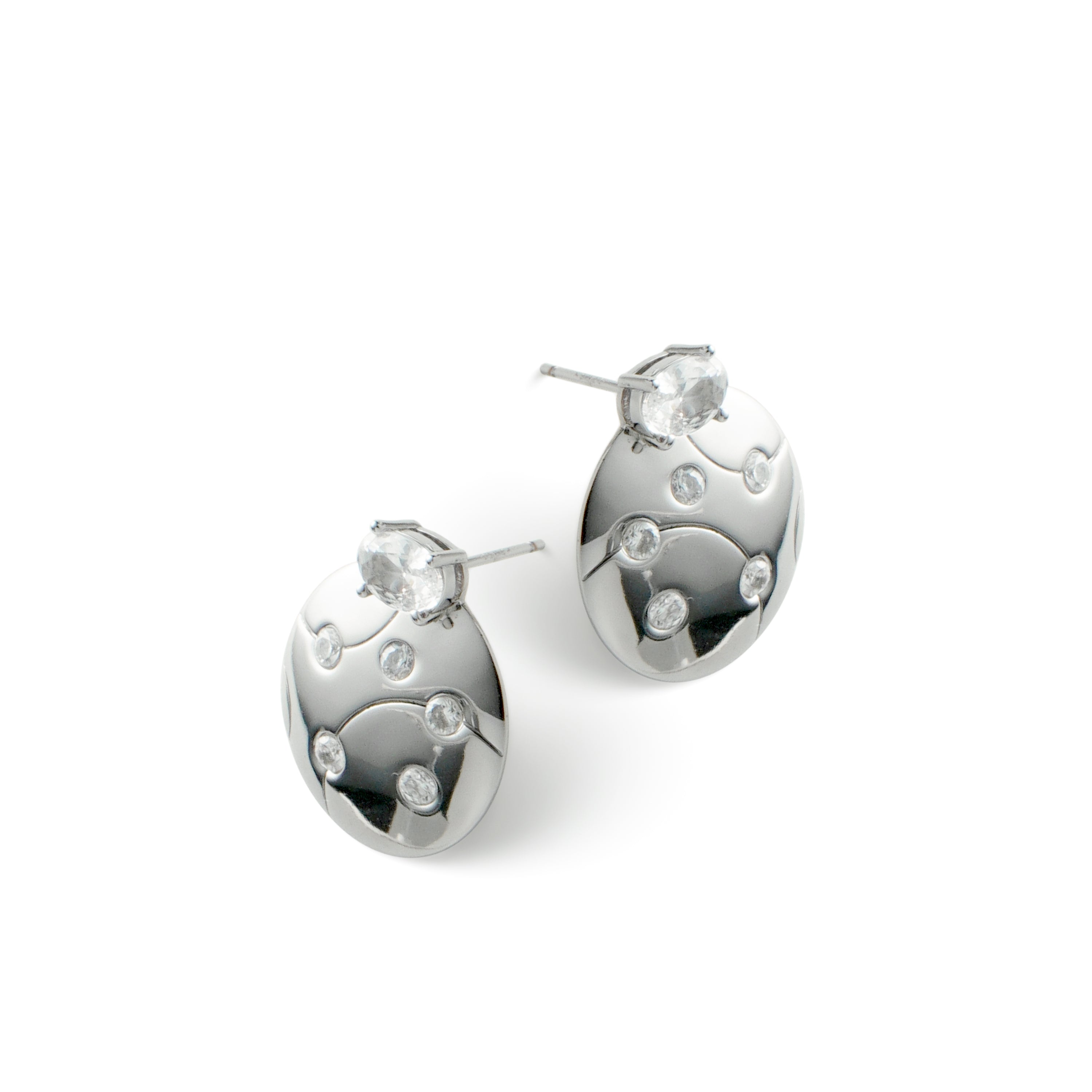 RSNY geometric line stud earrings - RSNY R2126A 铜镀铑/银耳针 约20*23*4mm 半球体几何造型/精致感细节处理/镜面级精工抛光/纯银高品质耳针