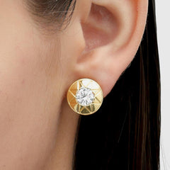 RSNY round diamond stud earrings - RSNY R2117B 铜镀金/银耳针 约16*16*4mm 钻石型设计元素/半球体几何造型/纯手工镶嵌技艺/精致感细节处理