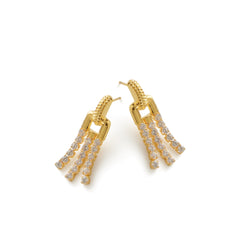 RSNY fringed stud earrings - RSNY R2135B 铜镀金/银耳针 约10*32*4mm 钻石纹链条元素/时尚感几何造型/精选优质仿钻石/精致感细节处理
