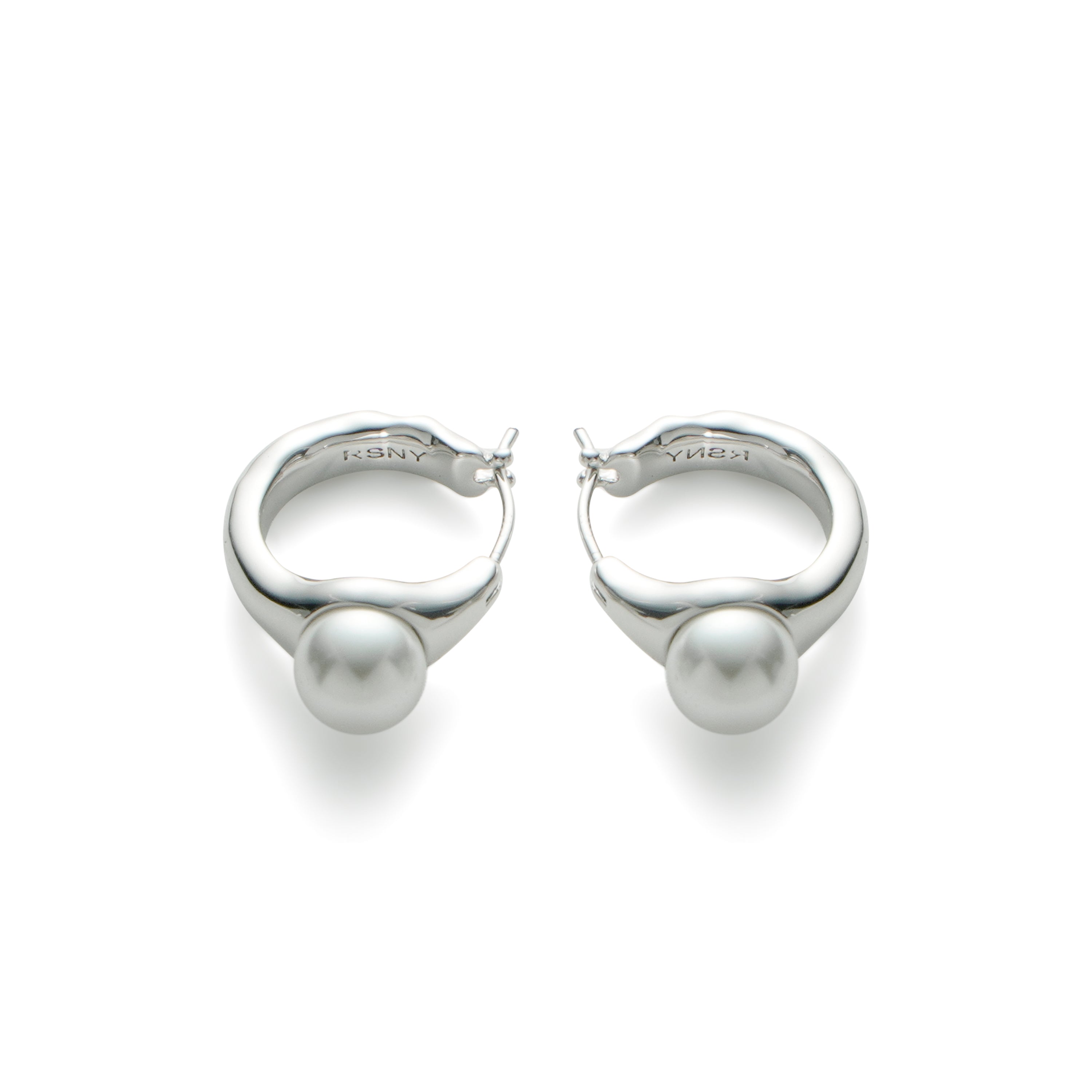RSNY irregular pearl earrings - RSNY R2150A 铜镀铑/银耳针 约9*18*25mm 不规则设计元素/时尚感几何造型/优选精品级贝珠/精致感细节处理