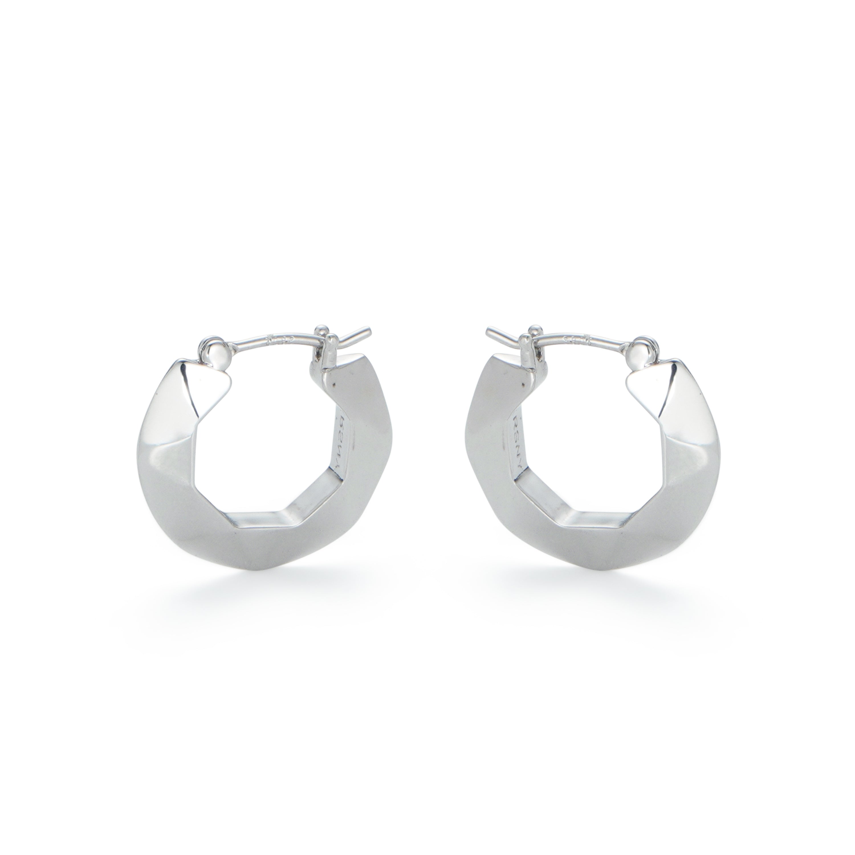 RSNY diamond pattern earrings - RSNY R2107A 铜镀铑/银耳针 约3*17*18mm 几何感切面造型/镜面级精工抛光/四分之三圈耳环/纯银高品质耳针