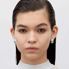 RSNY double pearl earrings - RSNY R2170A 铜镀铑/银耳针 约19*19*11mm 圆环型设计元素/时尚感几何造型/优选精品级贝珠/精致感细节处理