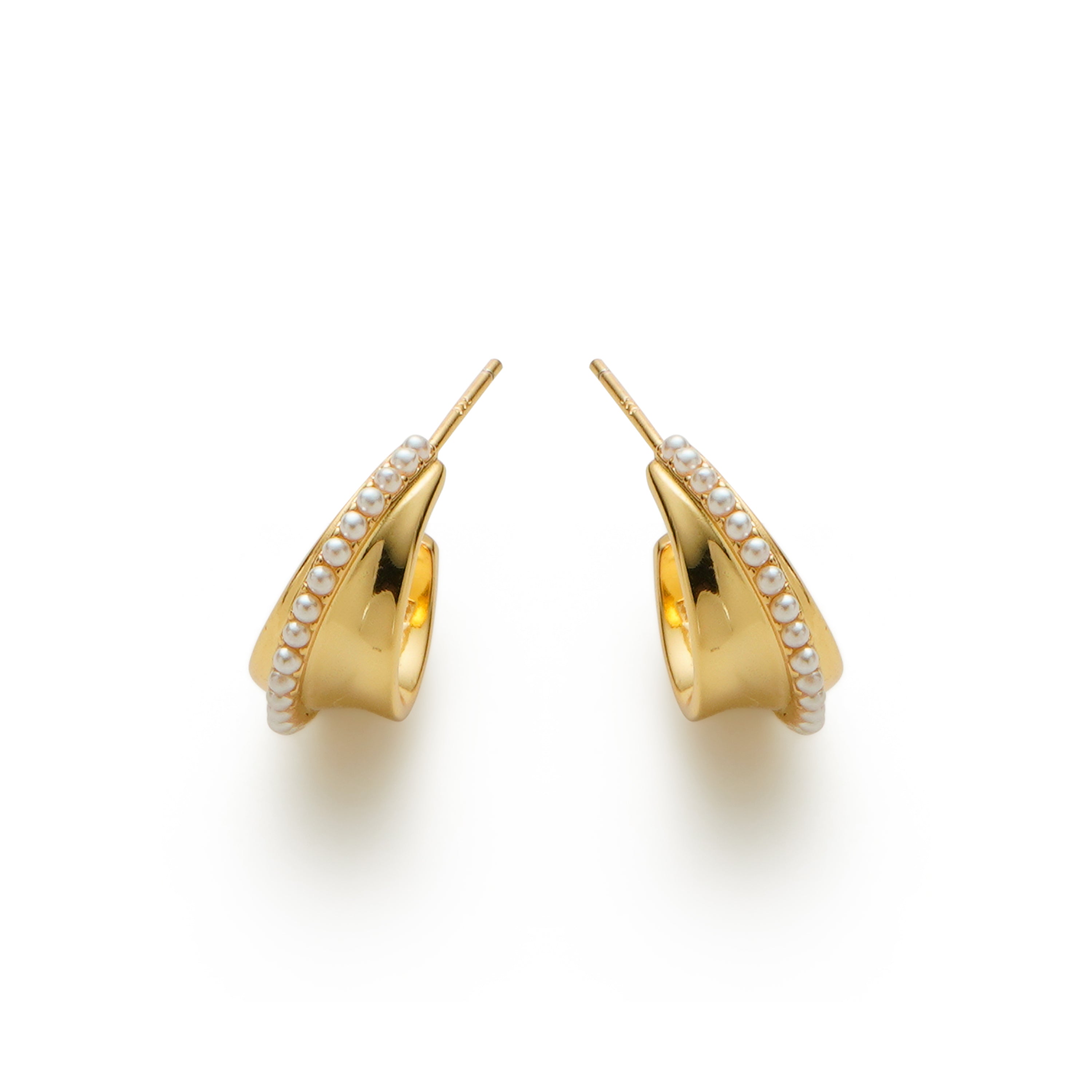 RSNY irregular shape earrings - RSNY R2172B 铜镀金/银耳针 约18*18*8mm 圆环型设计元素/时尚感几何造型/优选精品级贝珠/精致感细节处理