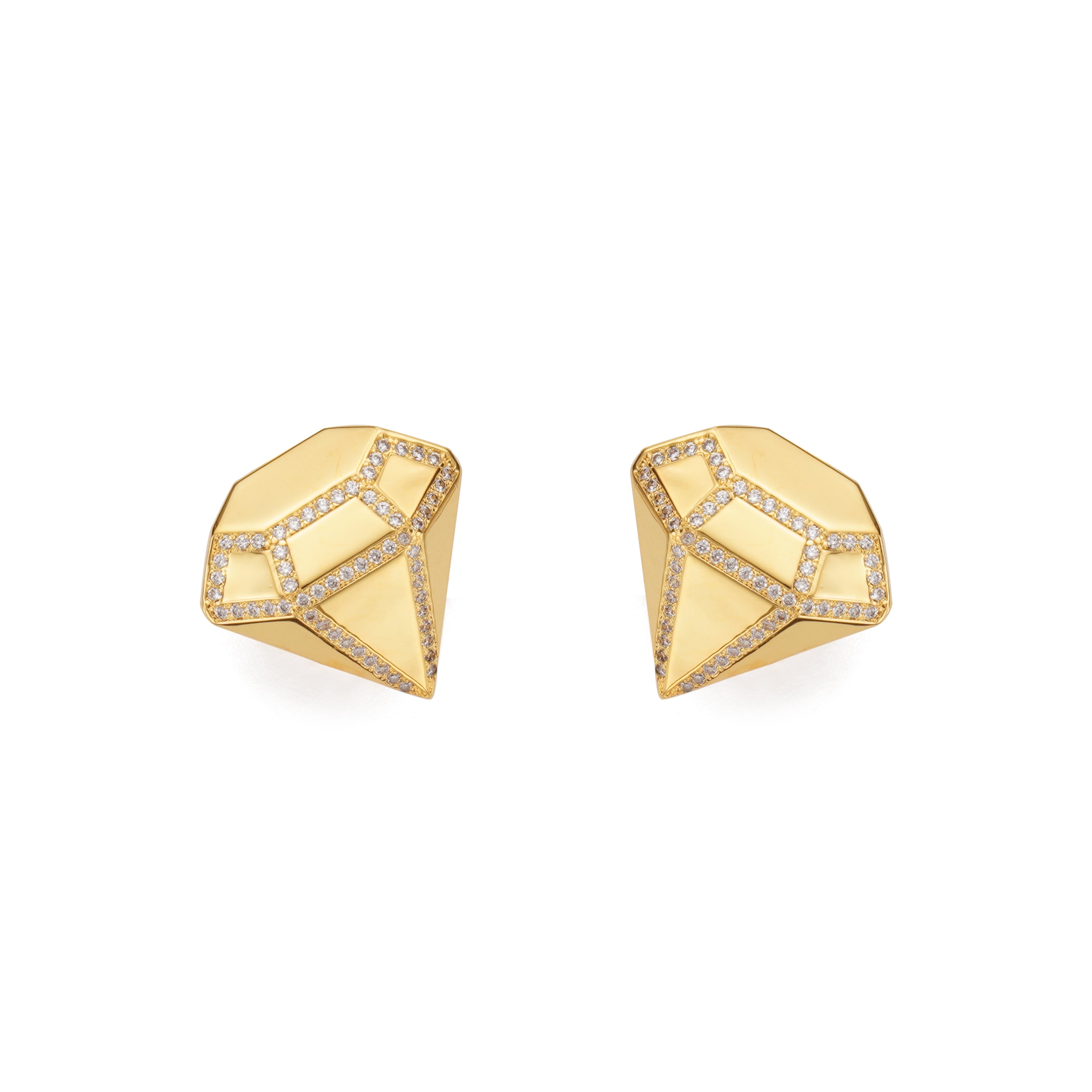 RSNY three-dimensional drill stud earrings - RSNY R2088B 铜镀金/S925银耳针/立方氧化锆 重量:7.8g 约20*5*20mm 钻石型设计元素/纯银高品质耳针/纯手工镶嵌技艺/镜面级精工抛光/轻量化品牌工艺
