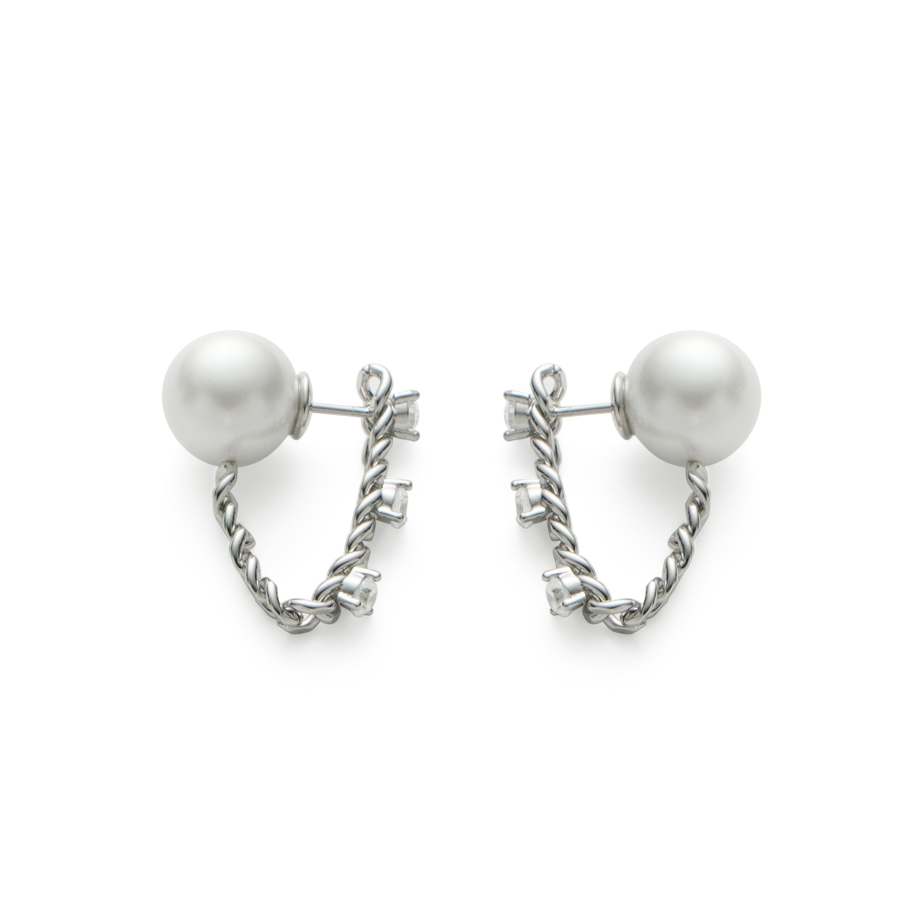 RSNY pearl soft chain earrings - RSNY R2167A 铜镀铑/银耳针 约19*22*10mm 通勤款简约造型/纯手工镶嵌技艺/优选精品级贝珠/轻量化品牌工艺